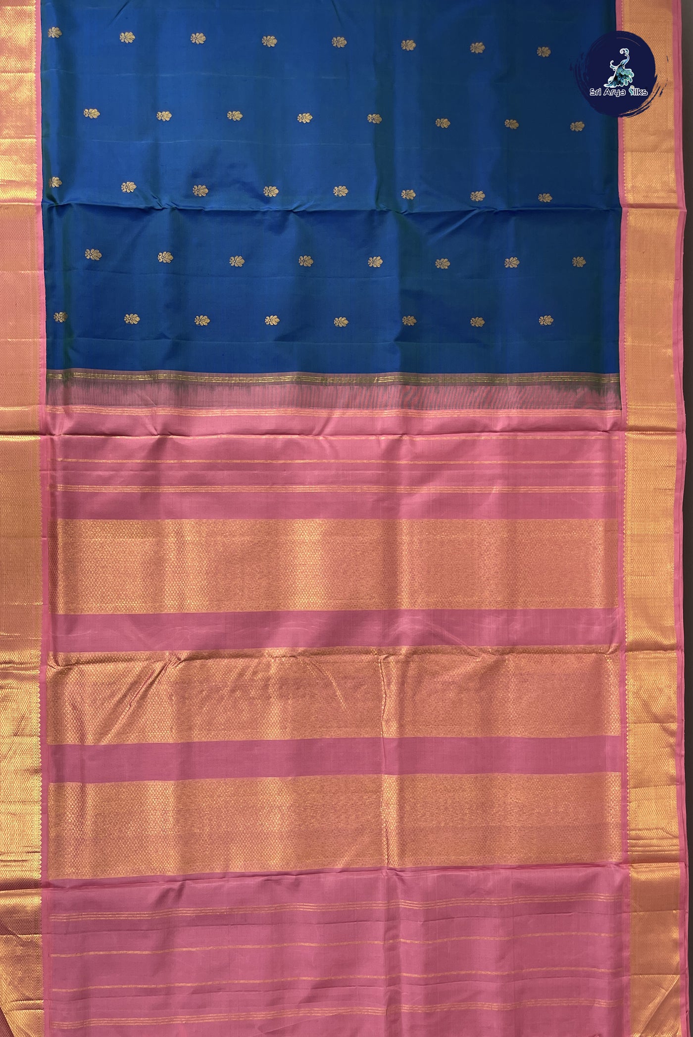 Peacock Blue Madisar 10 Yards Silk Saree With Zari Buttas Pattern