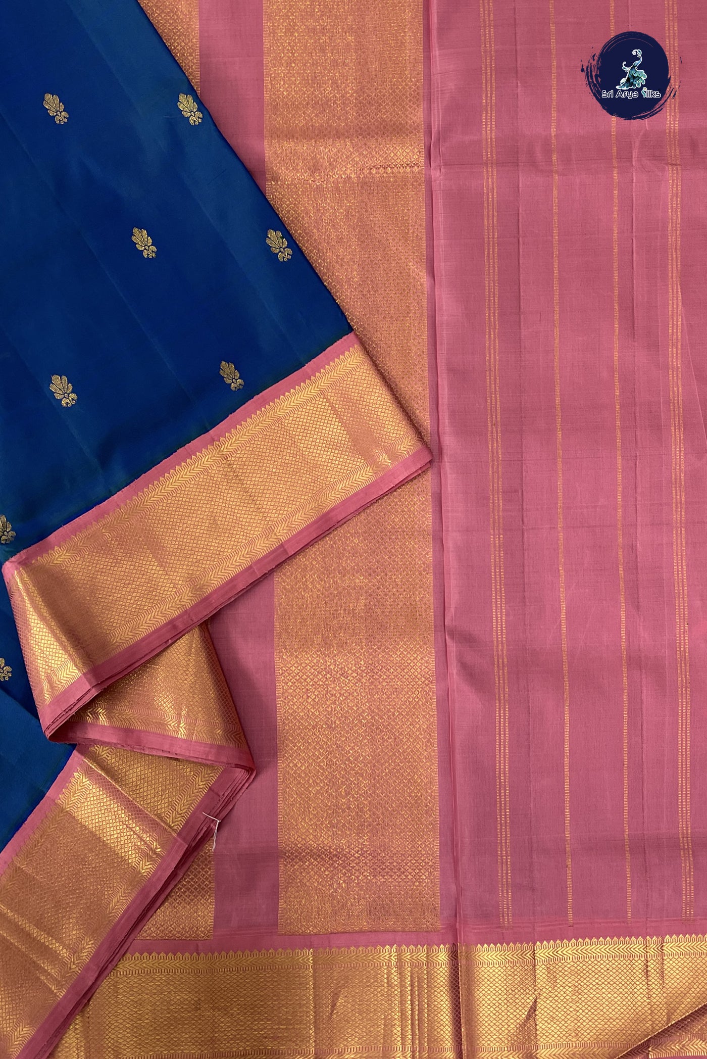 Peacock Blue Madisar 10 Yards Silk Saree With Zari Buttas Pattern