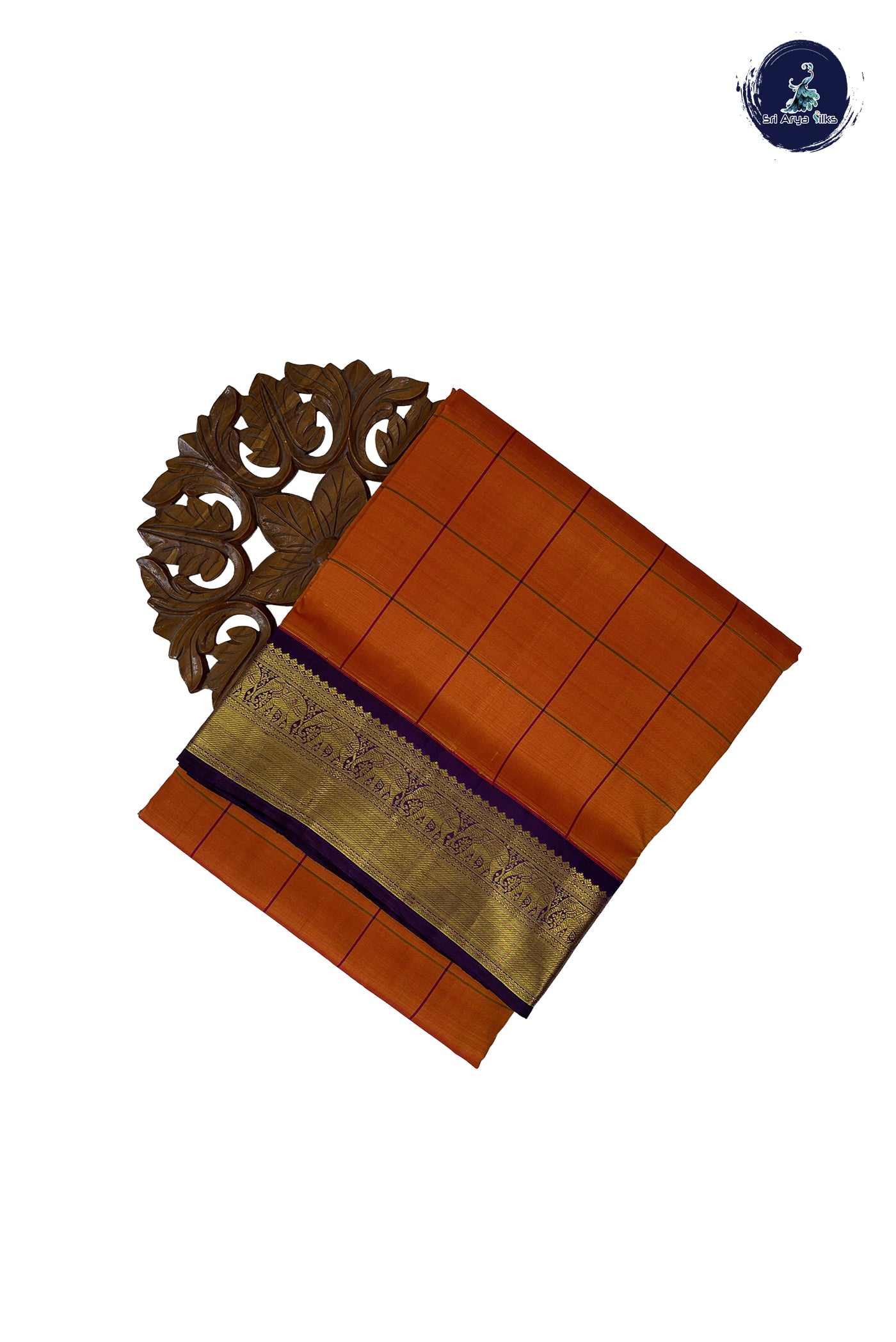 Lite Mustard Orange Madisar 10 Yards Silk Saree With Checked Pattern