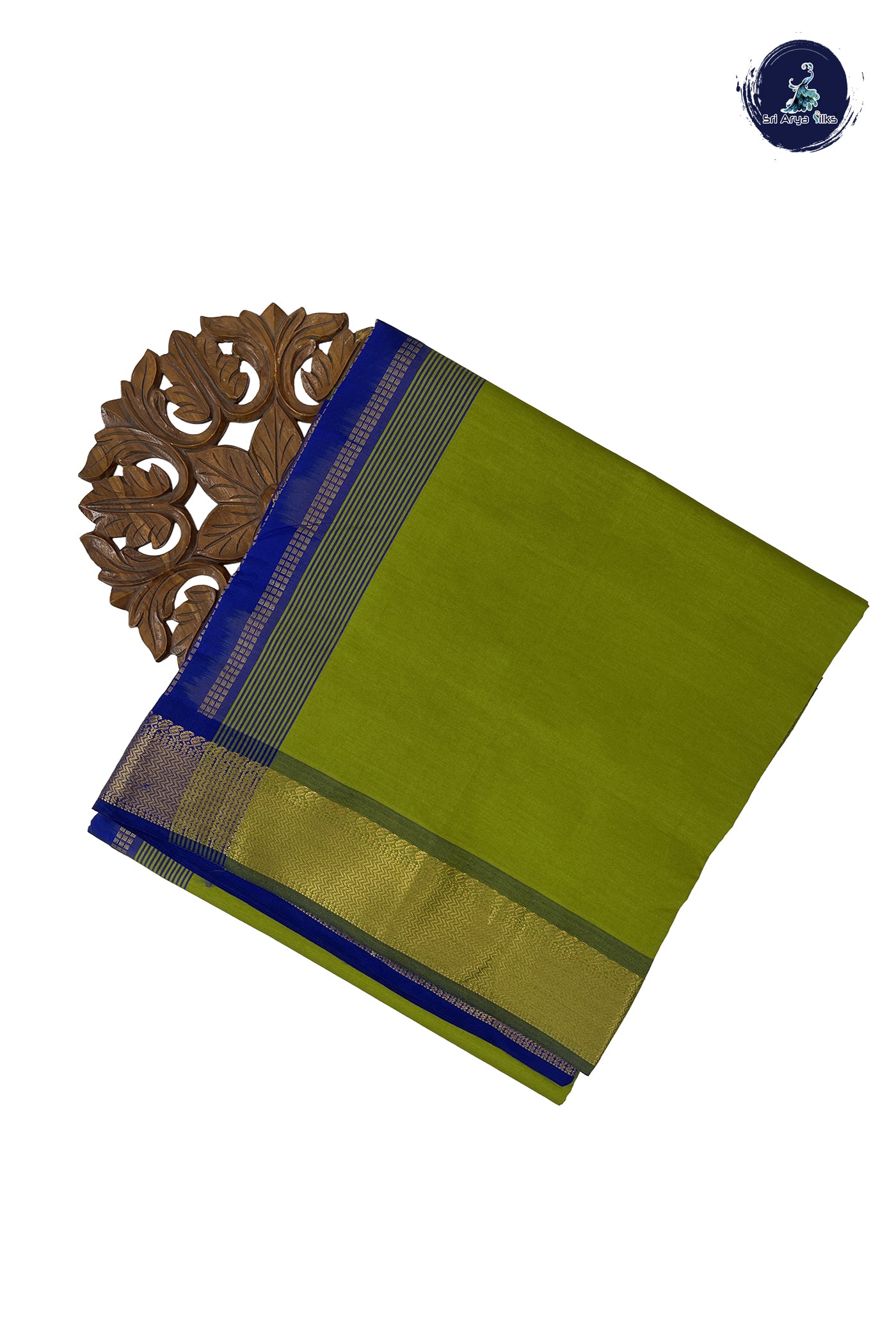 Light Green Madisar Semi Silk Cotton Saree With Plain Pattern
