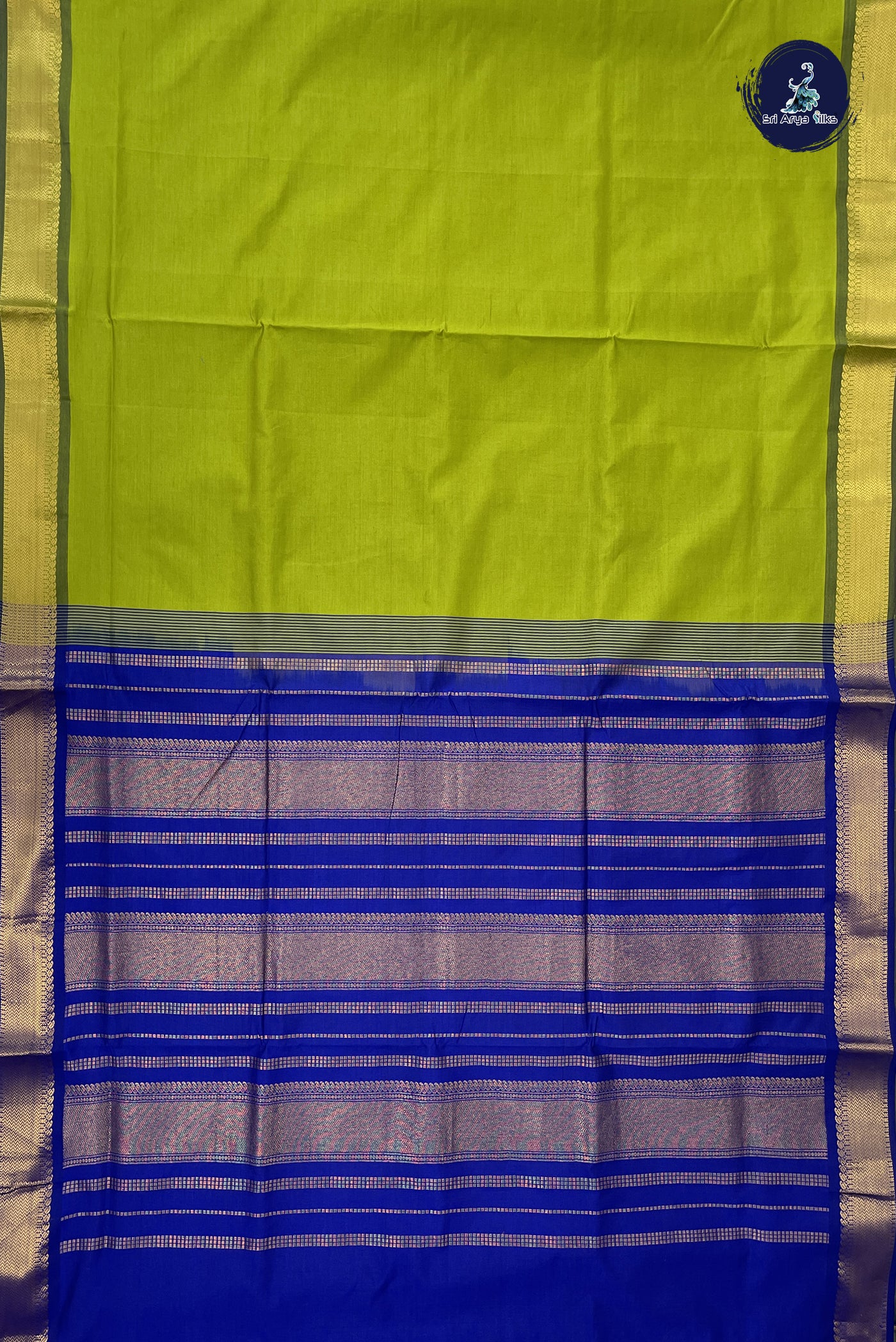 Light Green Madisar Semi Silk Cotton Saree With Plain Pattern