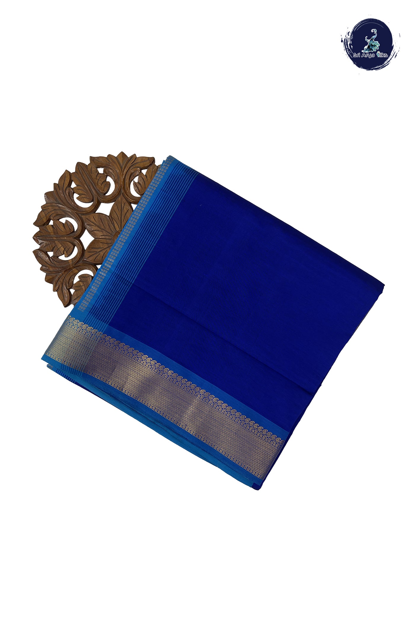 Dark Blue Madisar Semi Silk Cotton Saree With Plain Pattern