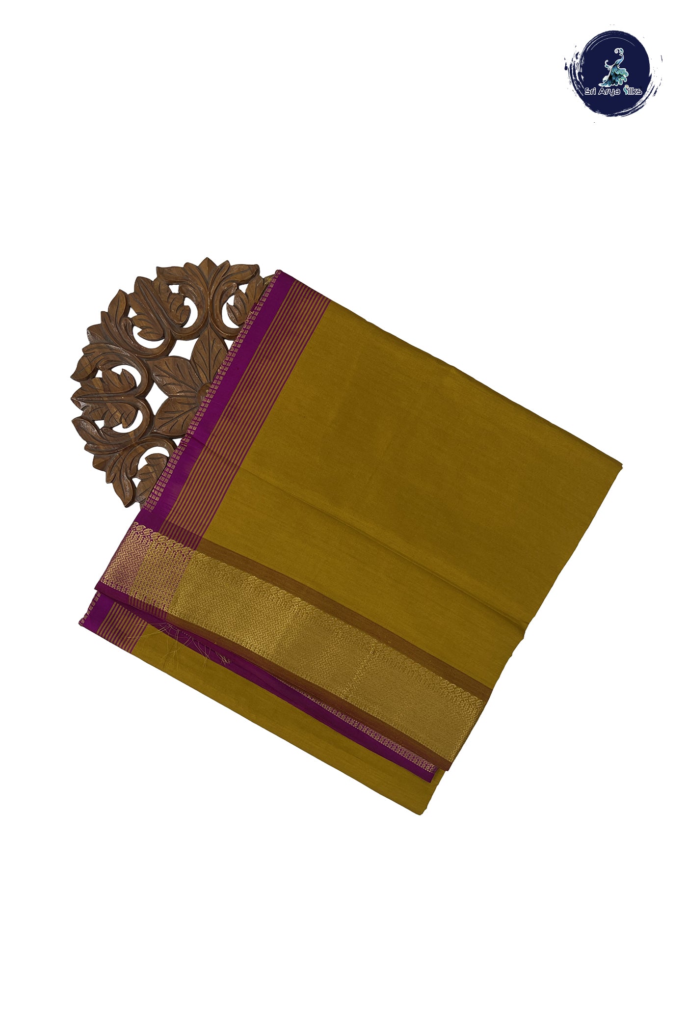 Mustard Yellow Madisar Semi Silk Cotton Saree With Plain Pattern