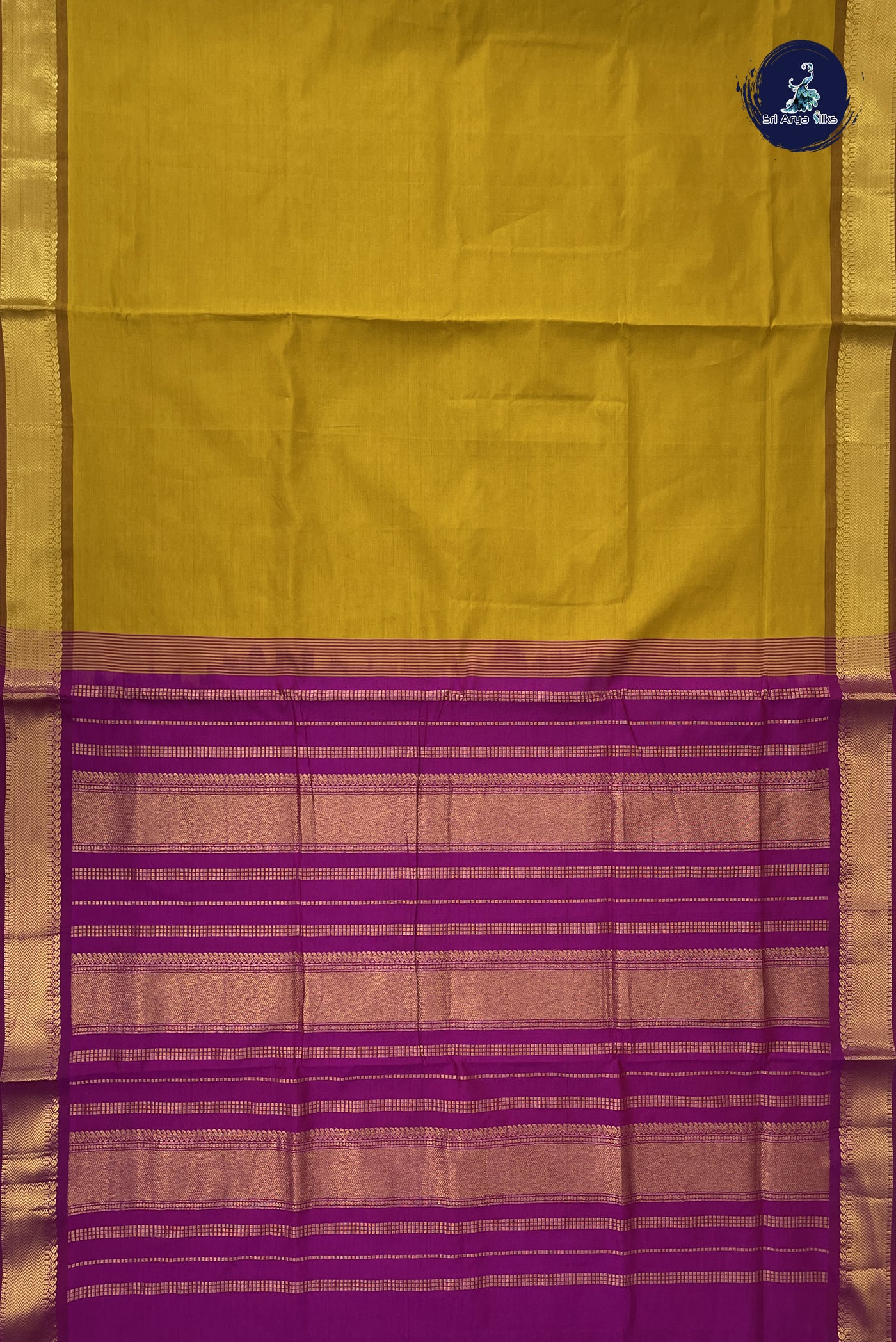 Mustard Yellow Madisar Semi Silk Cotton Saree With Plain Pattern