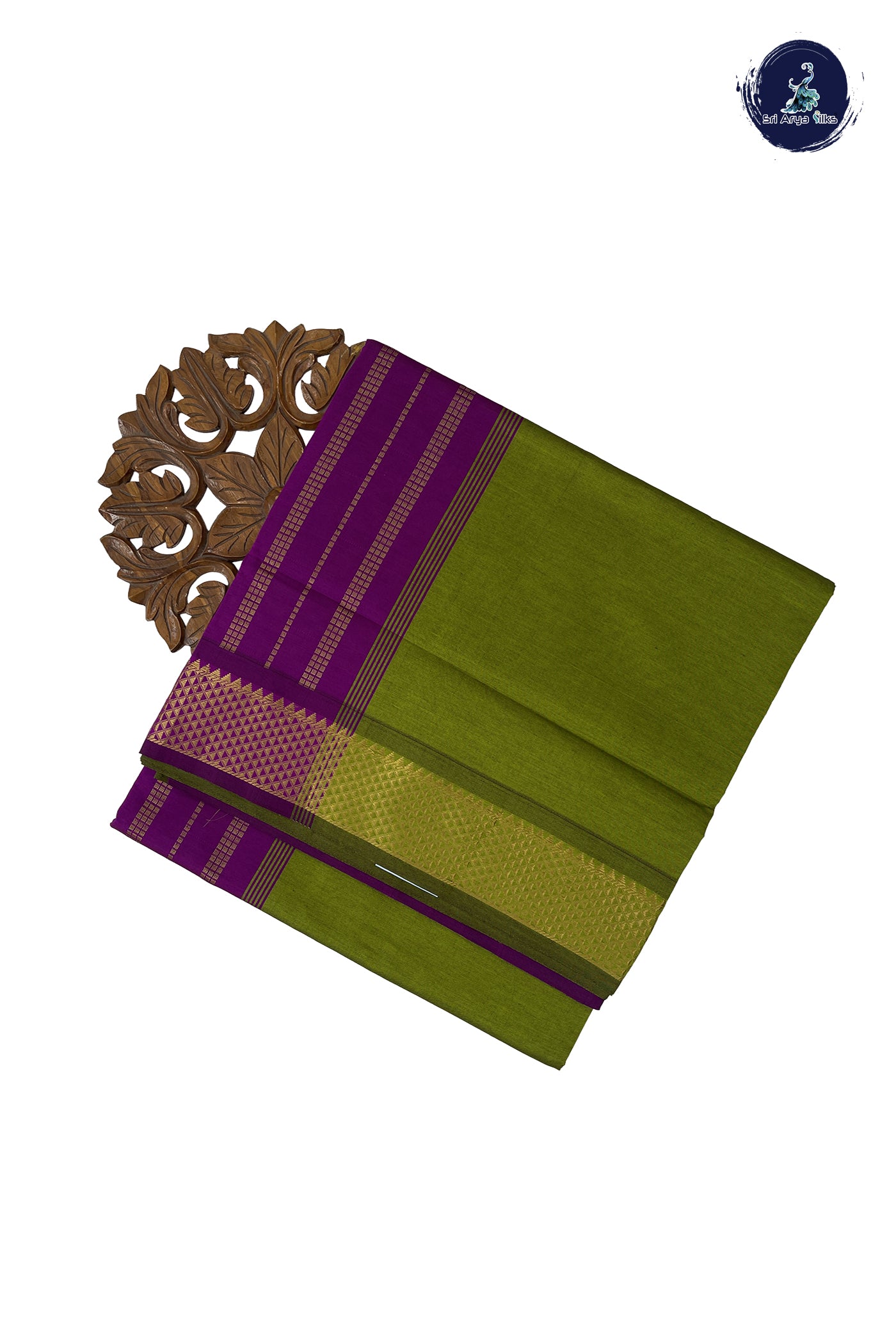 Mehendi Green Madisar Semi Silk Cotton Saree With Plain Pattern