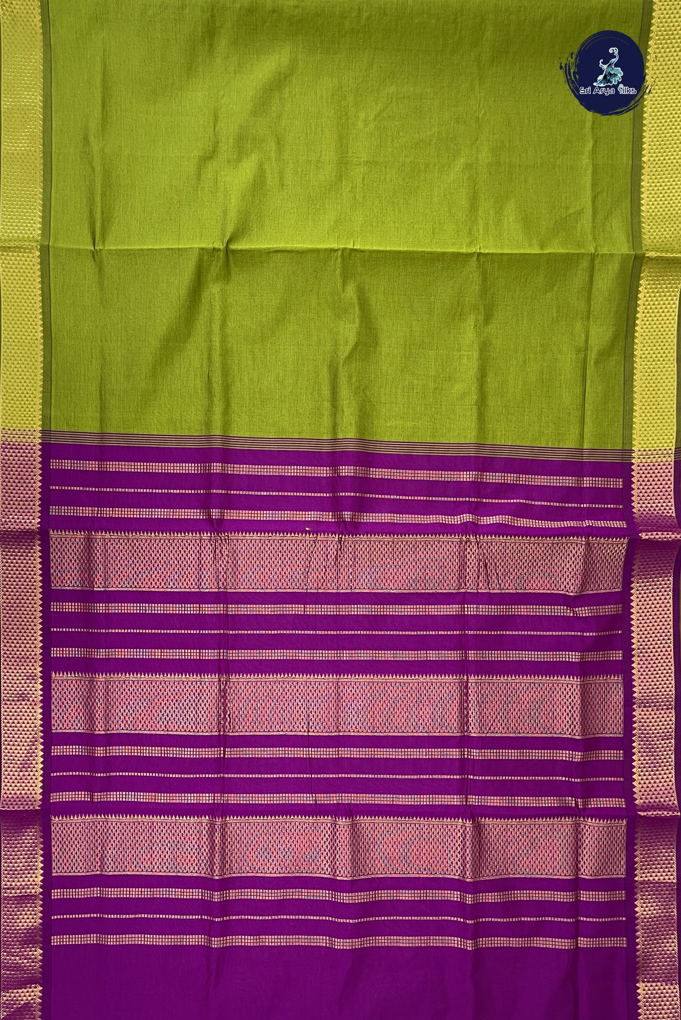 Mehendi Green Madisar Semi Silk Cotton Saree With Plain Pattern