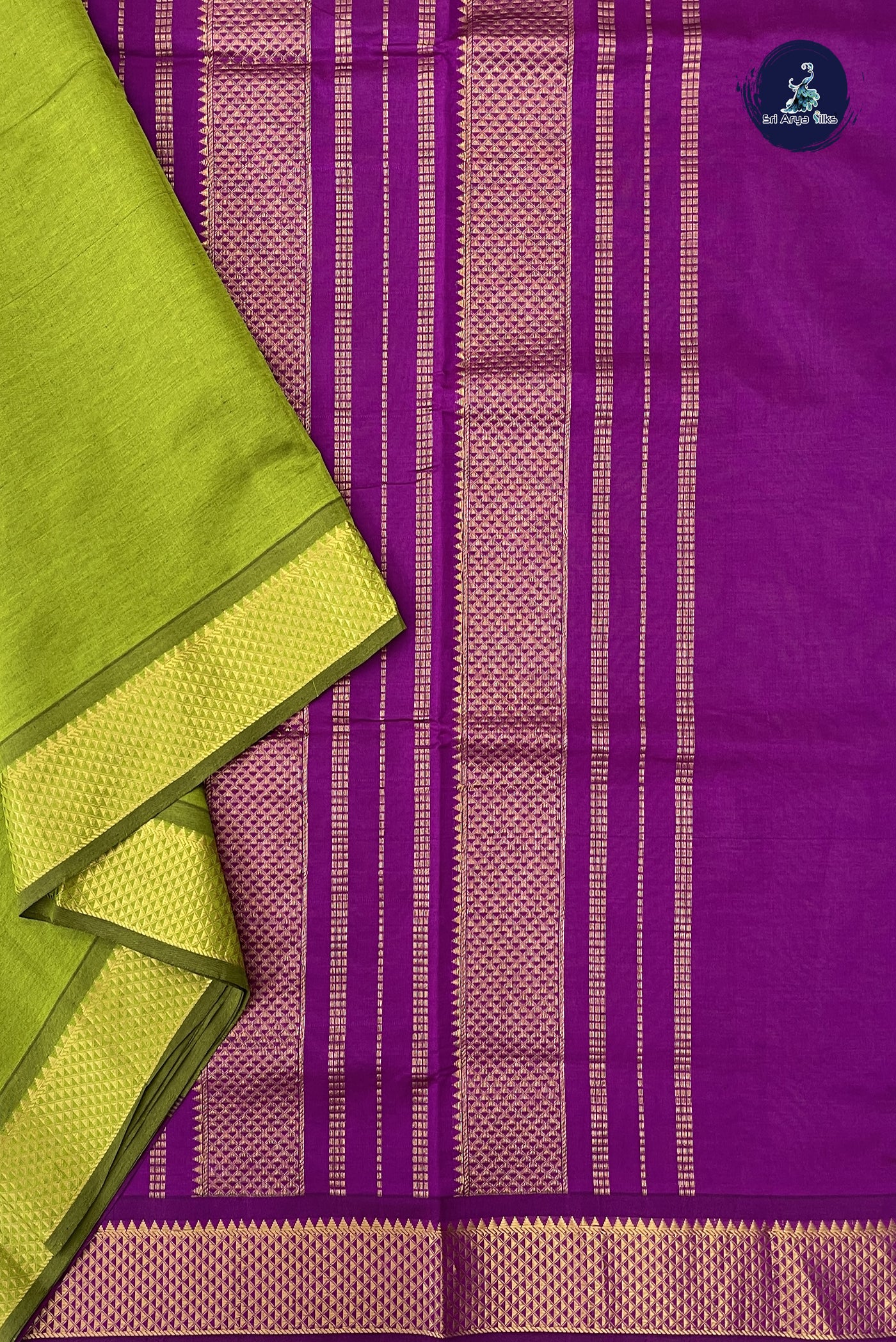 Mehendi Green Madisar Semi Silk Cotton Saree With Plain Pattern