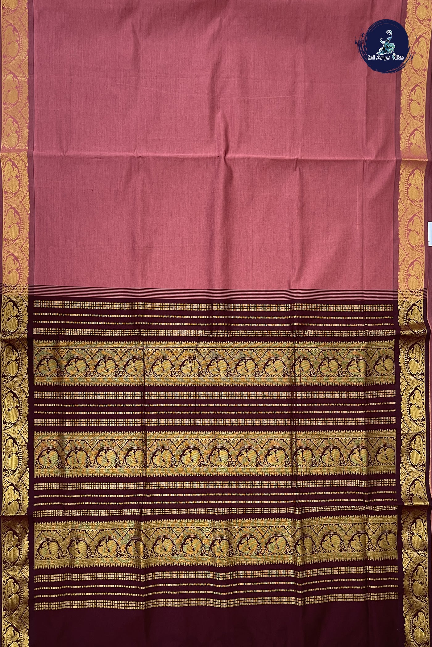 Dusty Pink Madisar Semi Silk Cotton Saree With Plain Pattern