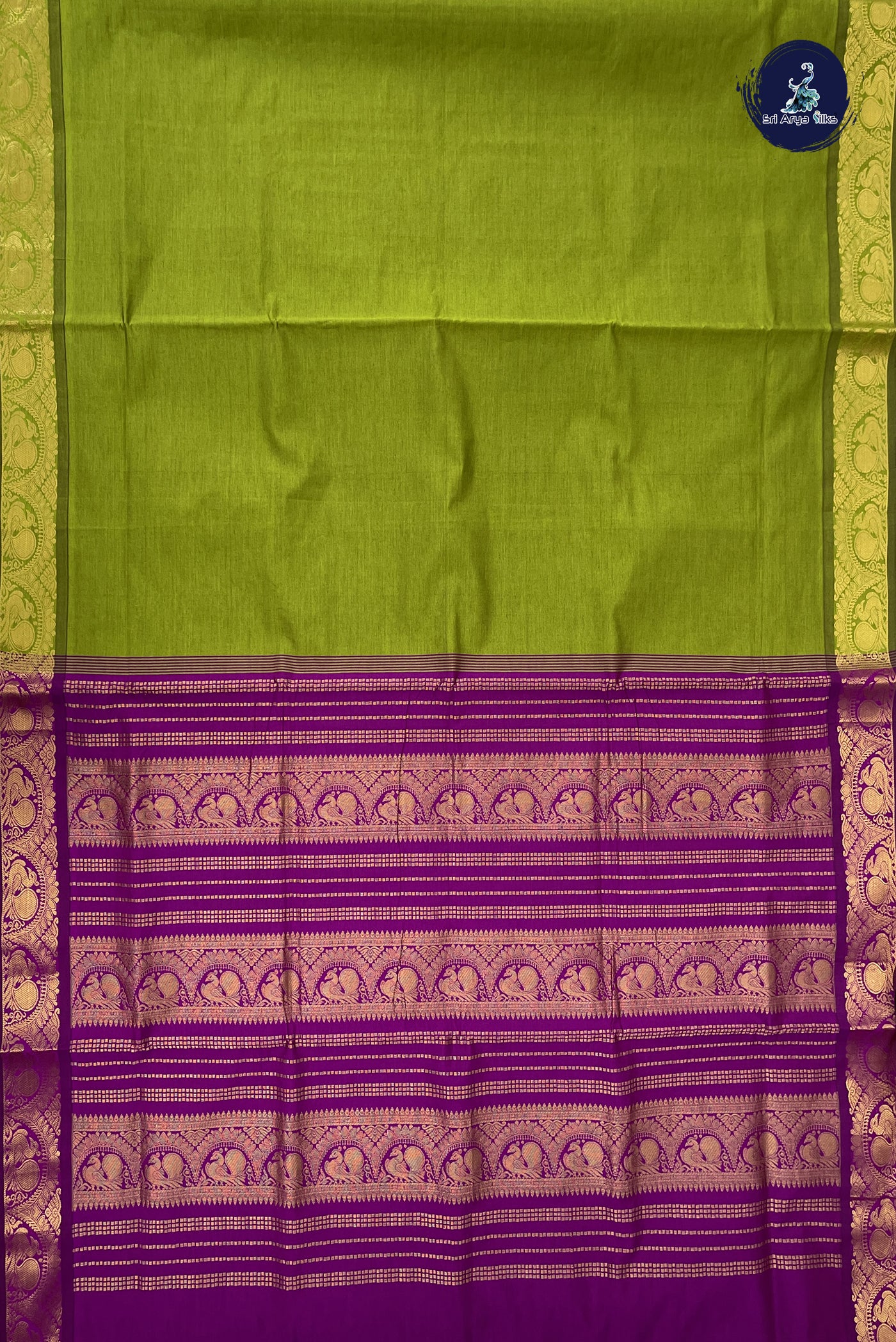 Mehendi Green Madisar Semi Silk Cotton Saree With Plain Pattern