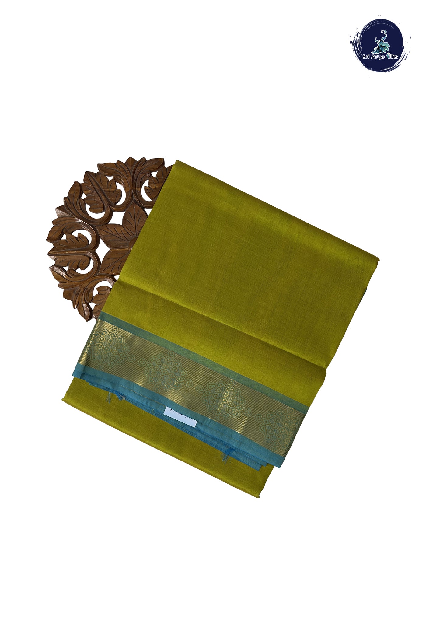 Paasiparupu Green 10 Yards Silk Cotton Saree With Plain Pattern