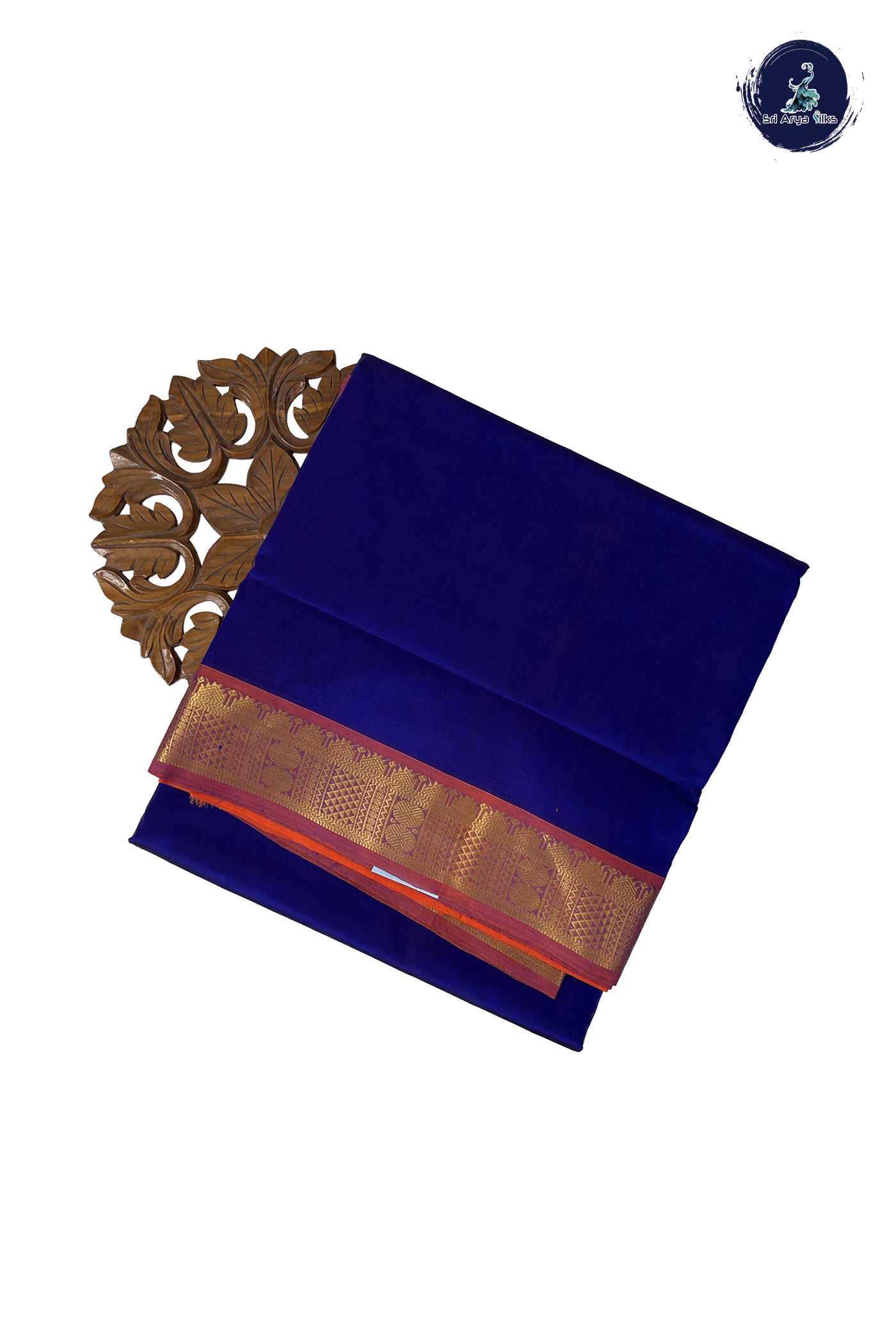 Royal Blue 10 Yards Silk Cotton Saree With Plain Pattern