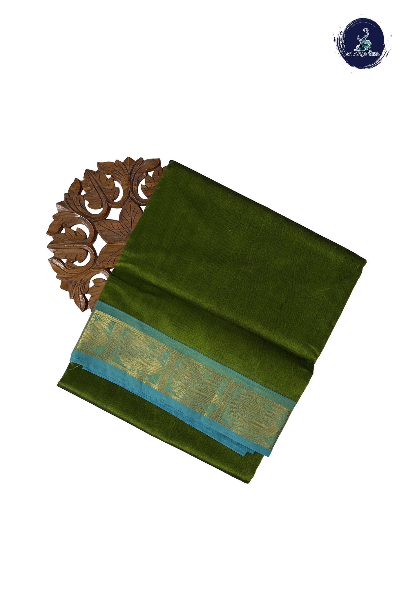 Mehendi Green 10 Yards Silk Cotton Saree With Plain Pattern