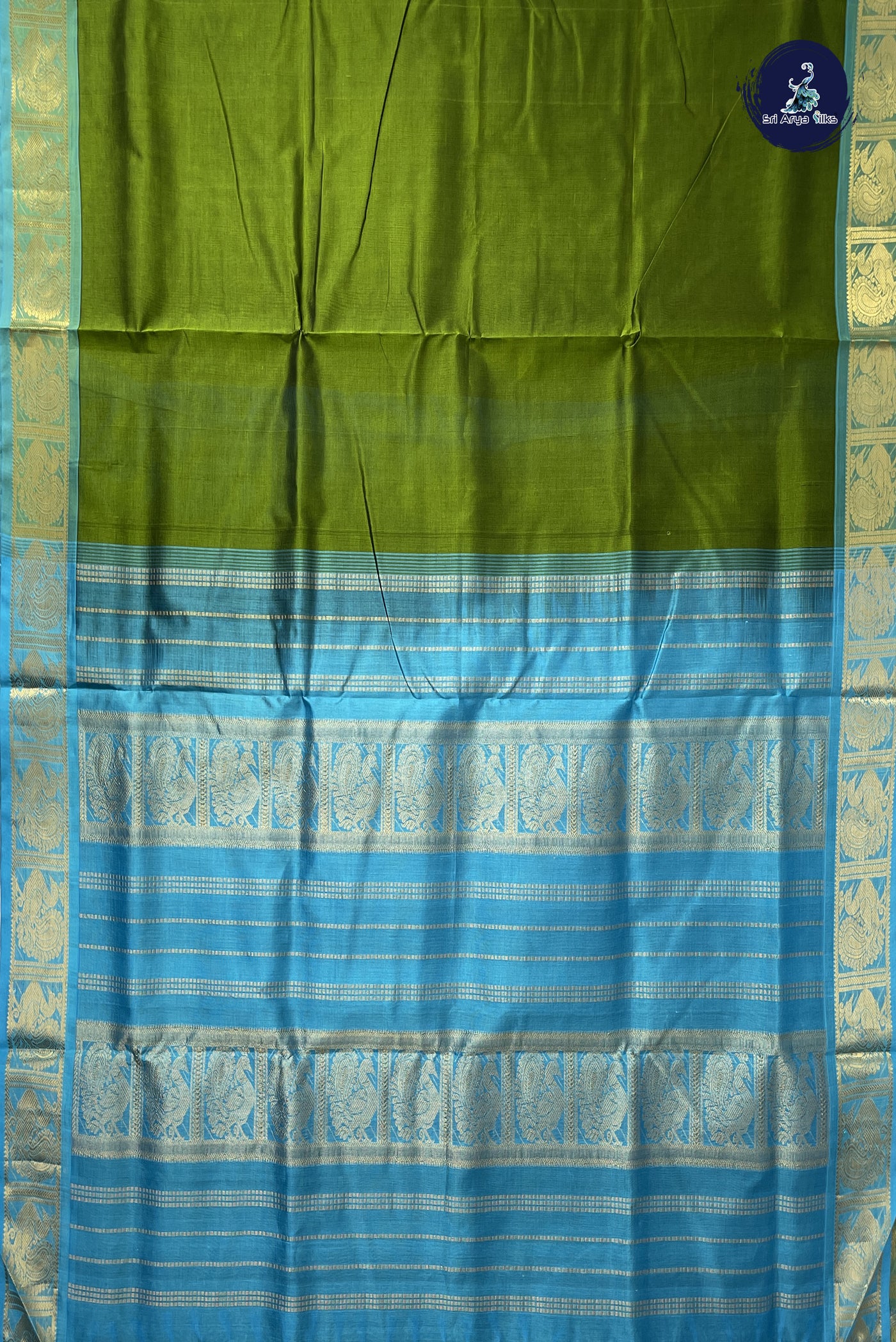 Mehendi Green 10 Yards Silk Cotton Saree With Plain Pattern