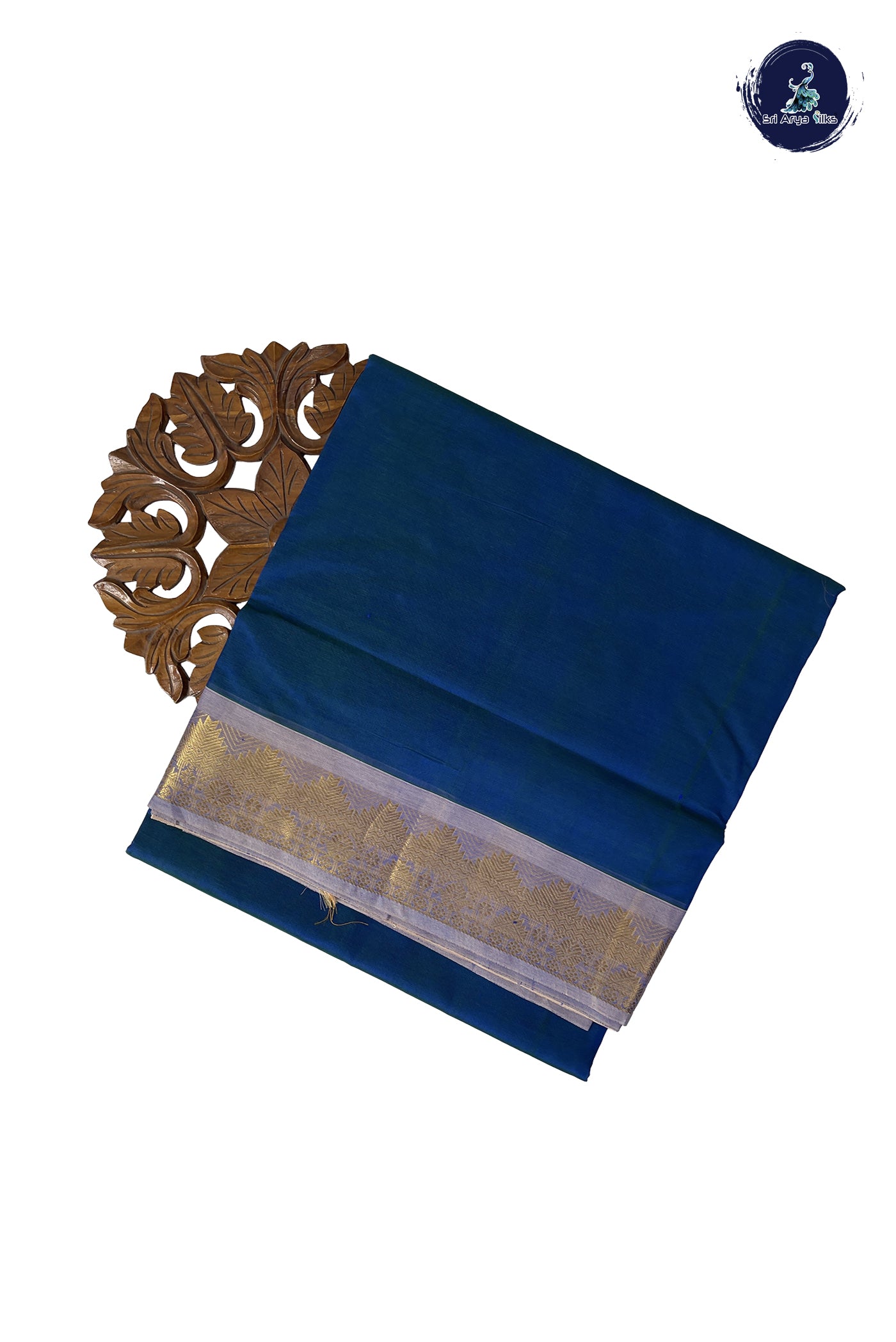 Dual Tone Blue 10 Yards Silk Cotton Saree With Plain Pattern