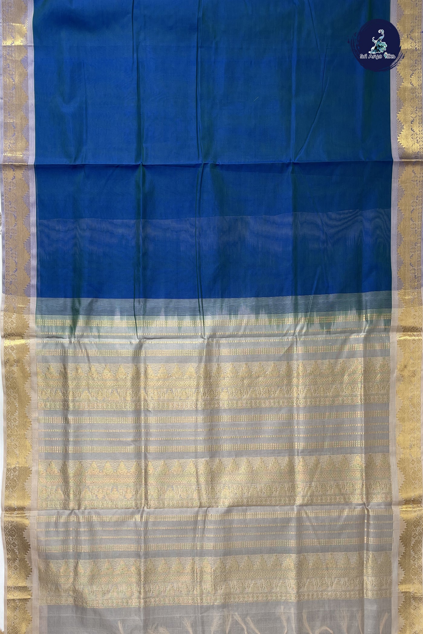 Dual Tone Blue 10 Yards Silk Cotton Saree With Plain Pattern
