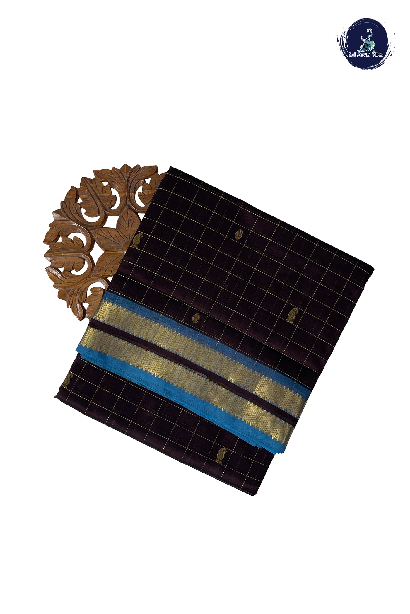 Coffee Brown 10 Yards Silk Cotton Saree With Zari Checked Pattern