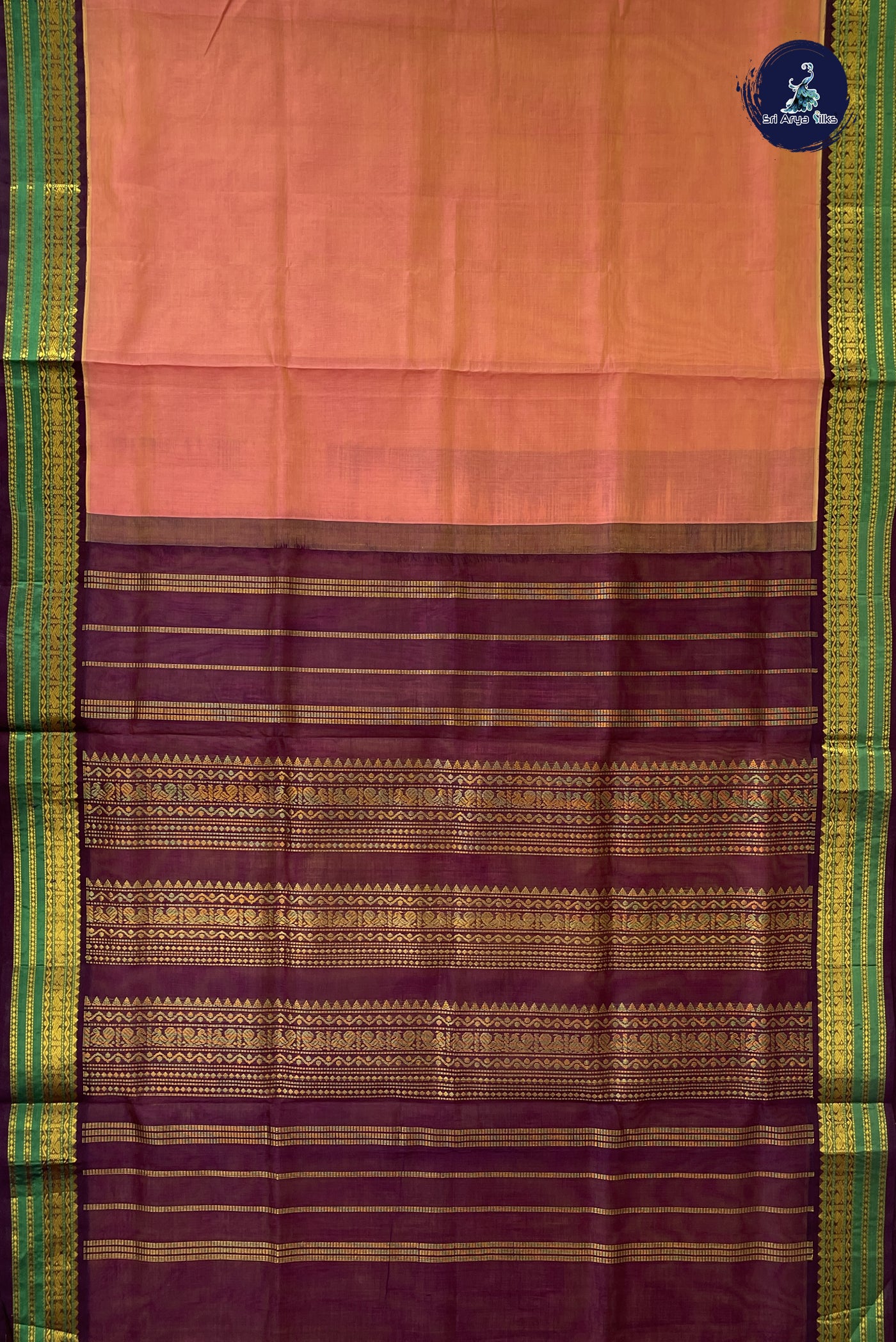 Dual Tone Pink 10 Yards Silk Cotton Saree With Plain Pattern