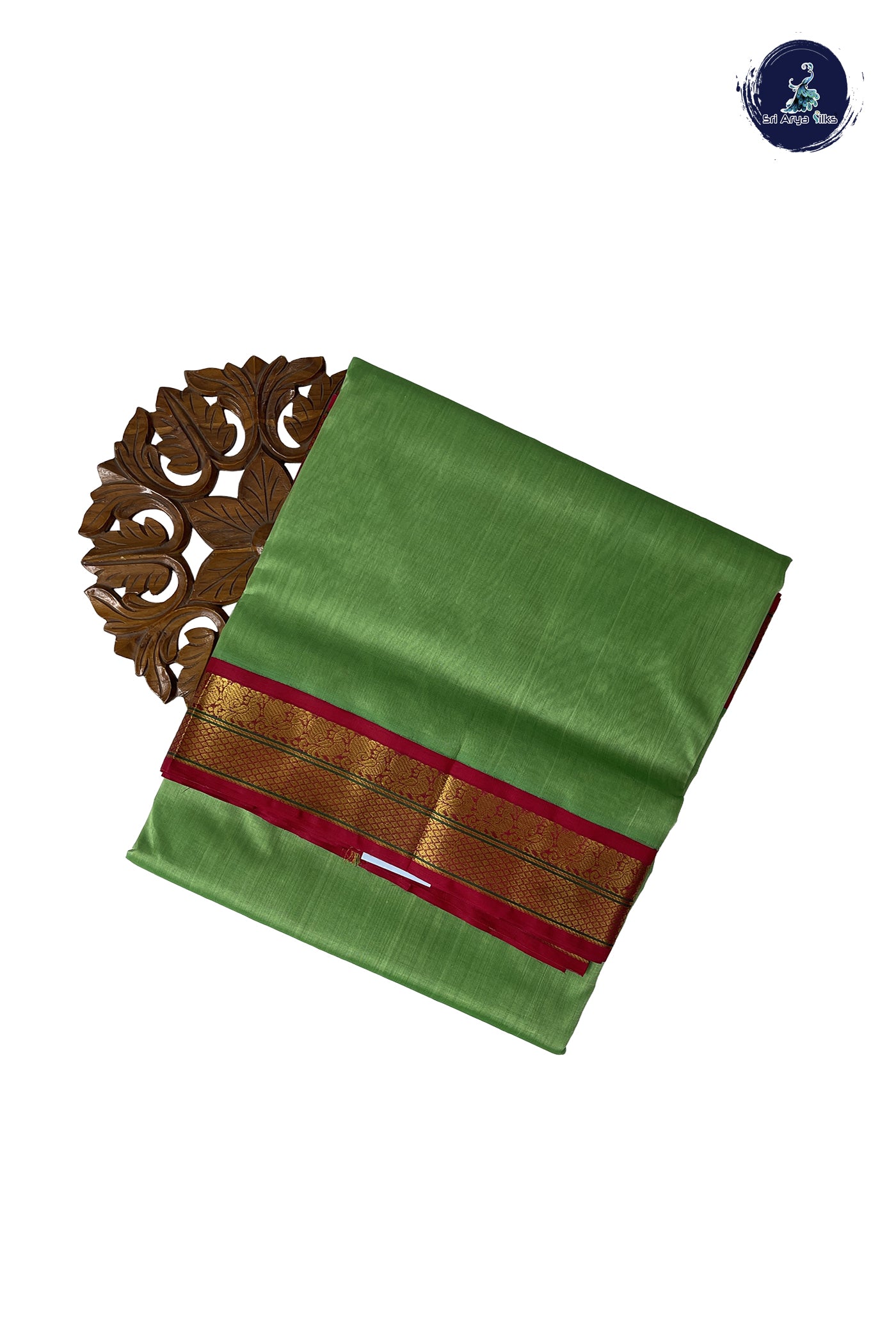 Green 10 Yards Silk Cotton Saree With Plain Pattern