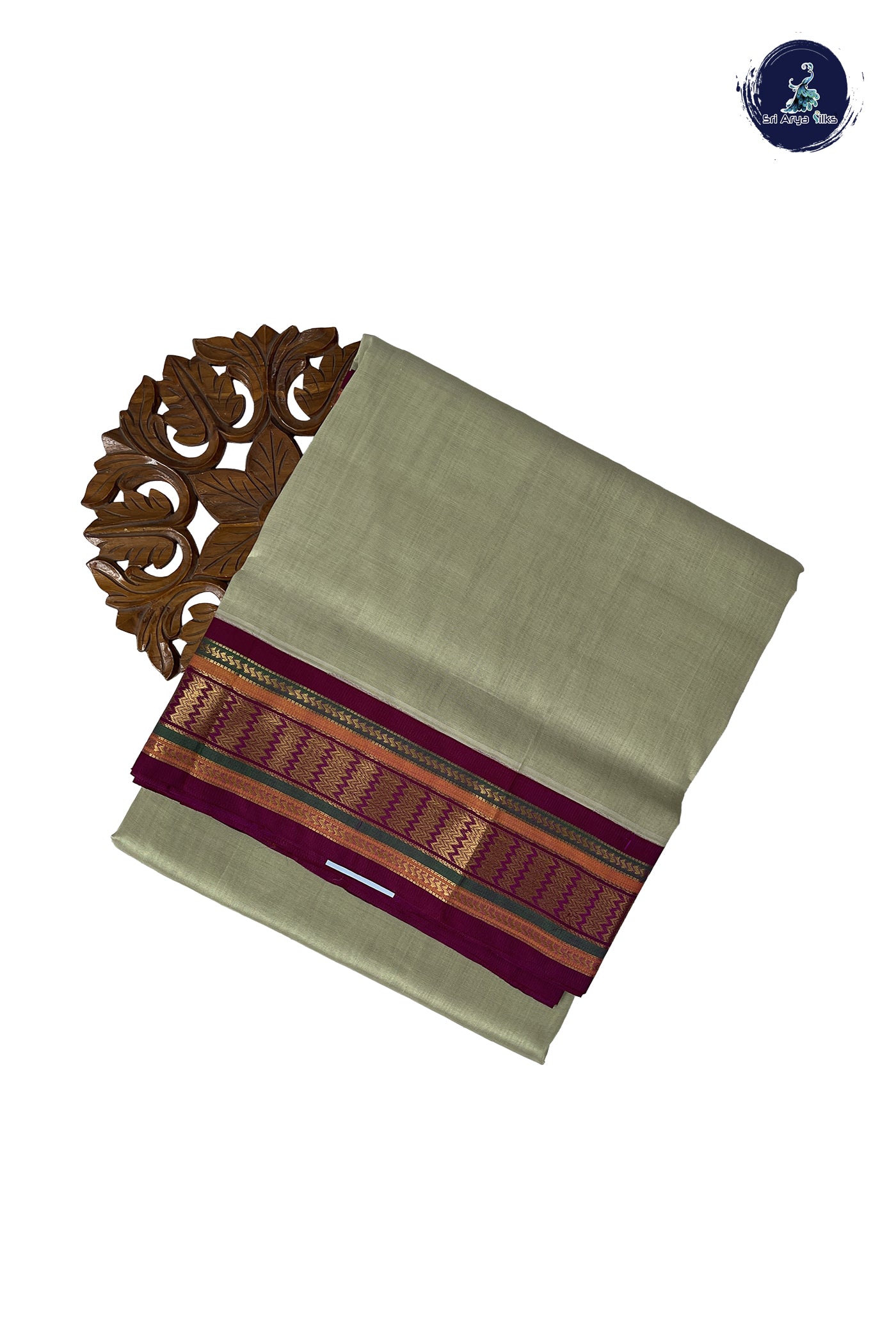 Elaichi Green 10 Yards Silk Cotton Saree With Plain Pattern