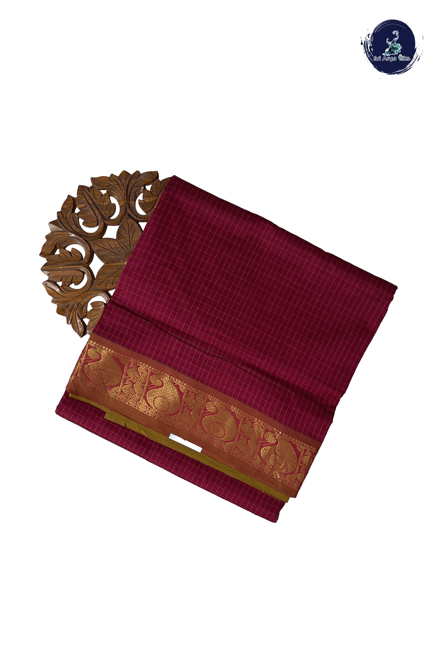 Pinkish Maroon Madisar Semi Silk Cotton Saree With Checked Pattern