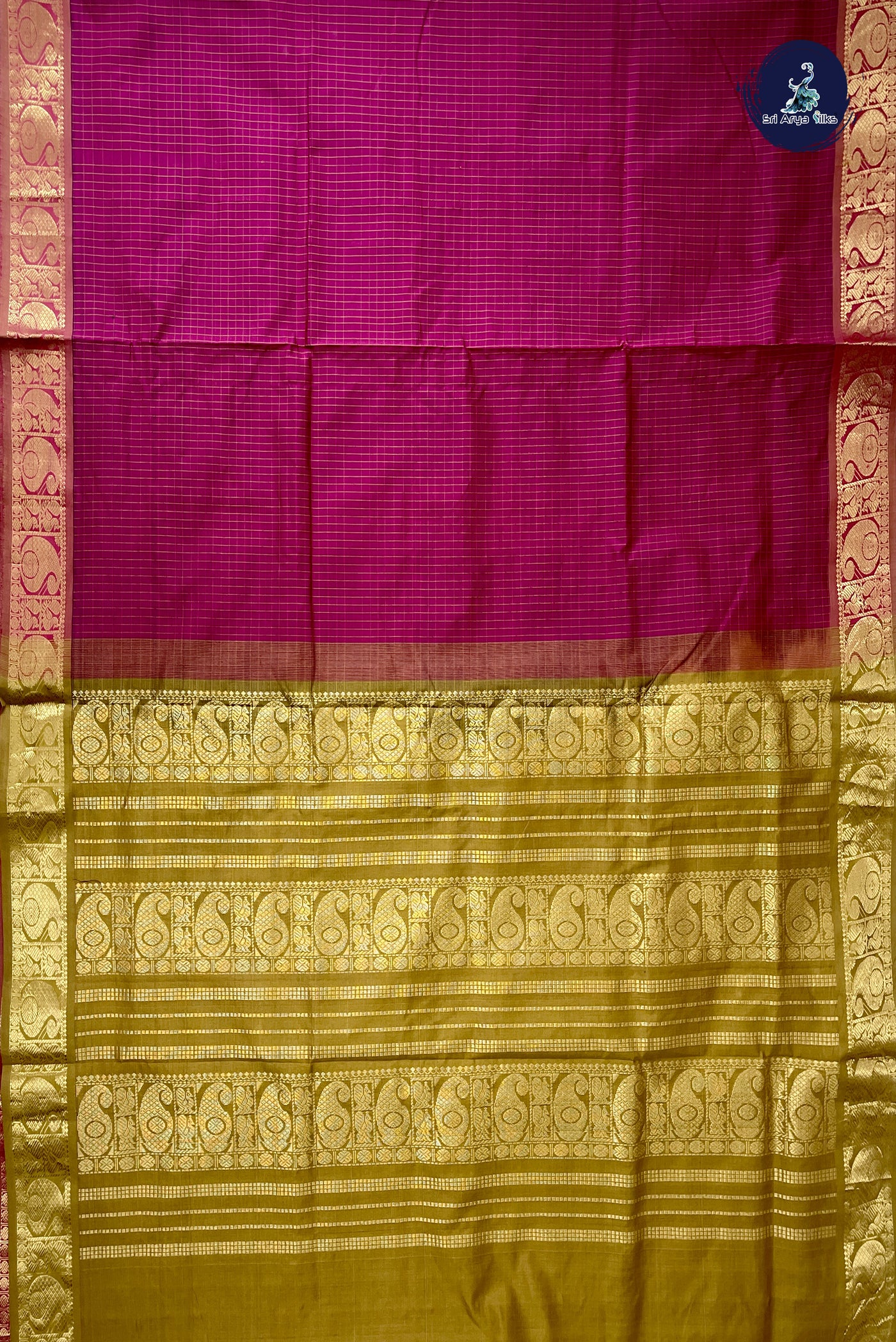 Pinkish Maroon Madisar Semi Silk Cotton Saree With Checked Pattern