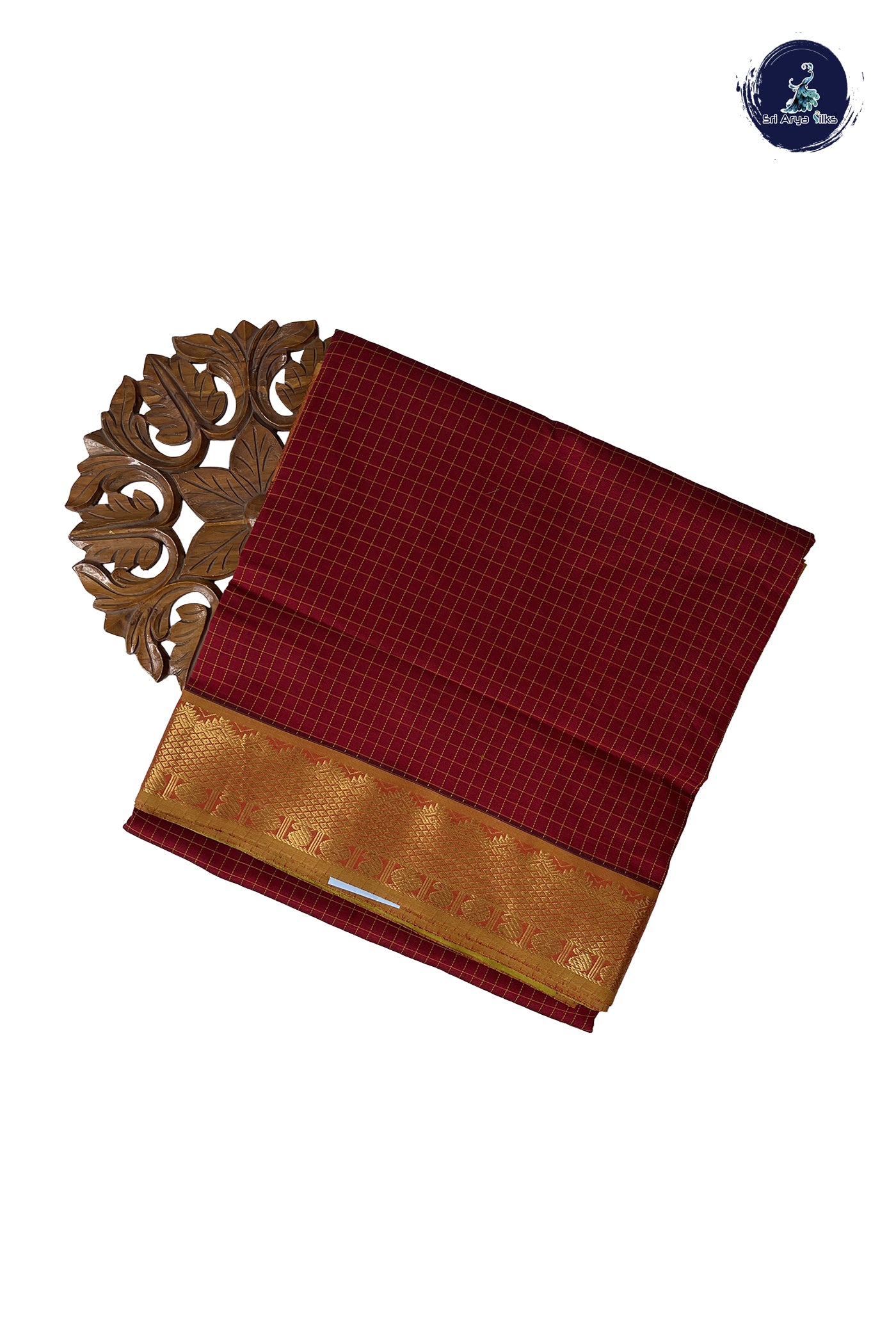 Maroon Madisar Semi Silk Cotton Saree With Checked Pattern