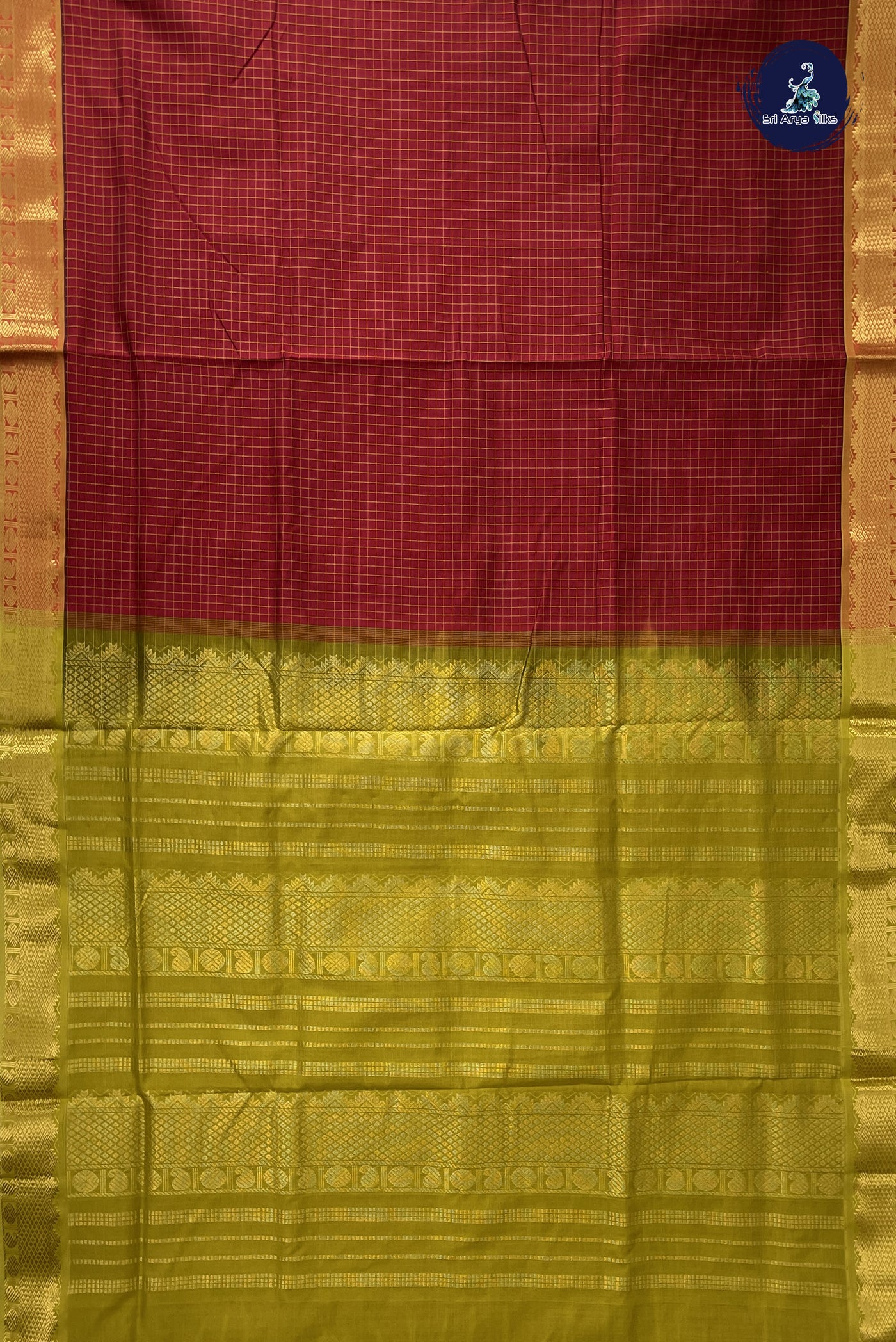 Maroon Madisar Semi Silk Cotton Saree With Checked Pattern