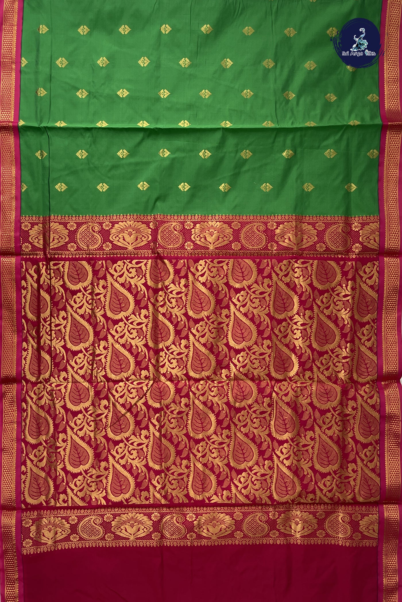 Parrot Green Madisar Semi Silk Saree With Zari Buttas Pattern