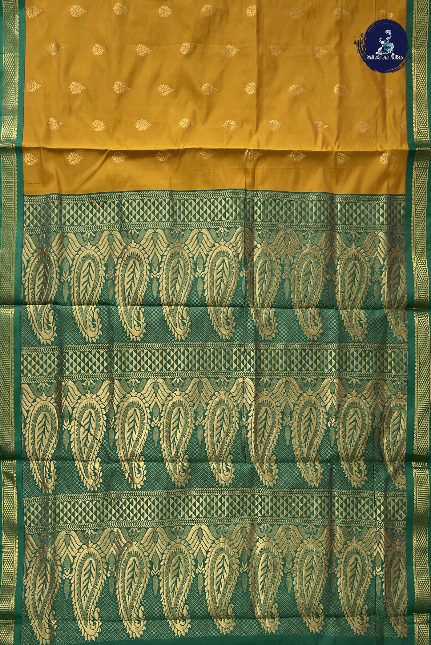 Mustard Yellow Madisar Semi Silk Saree With Zari Buttas Pattern