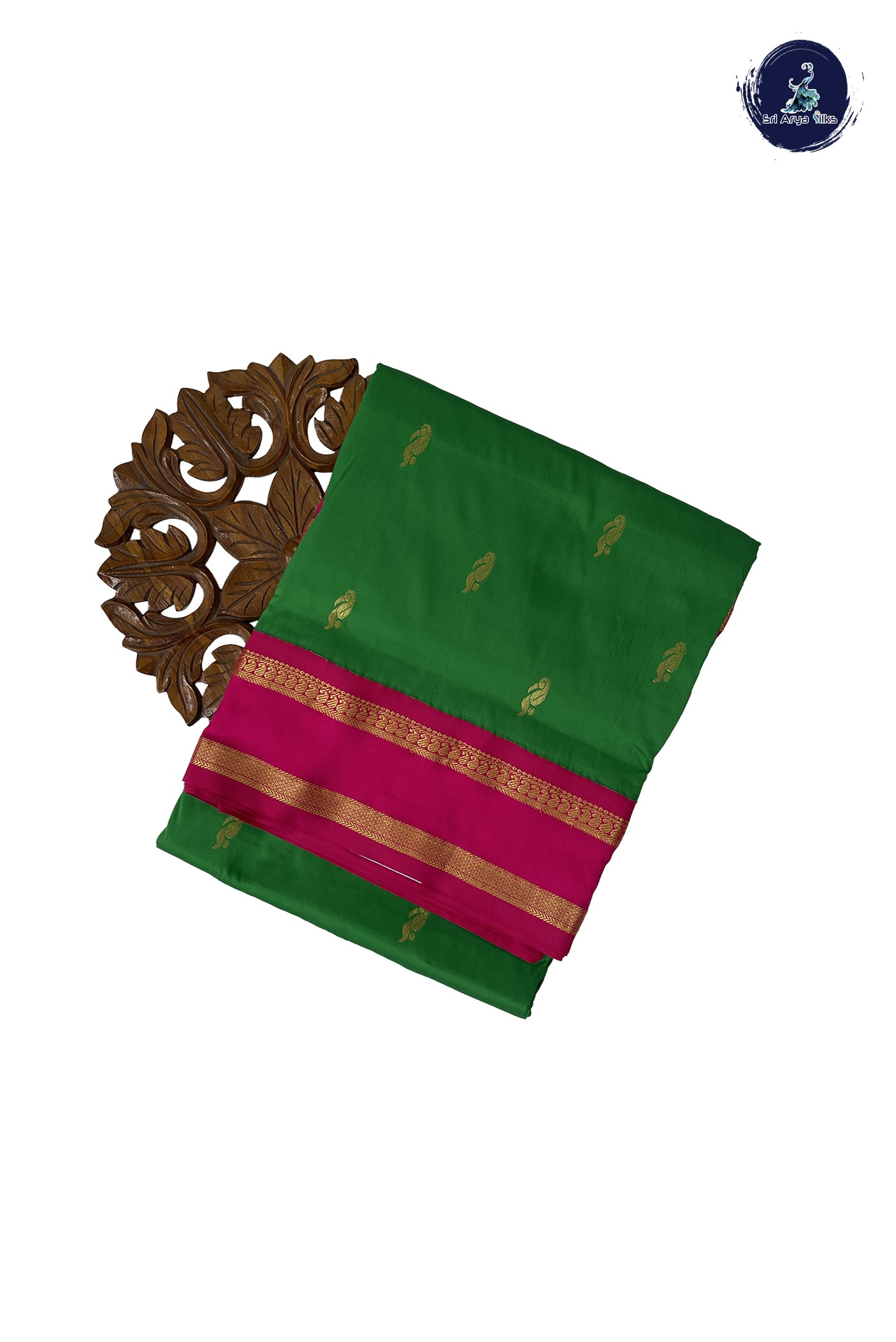 Parrot Green Madisar Semi Silk Saree With Zari Buttas Pattern