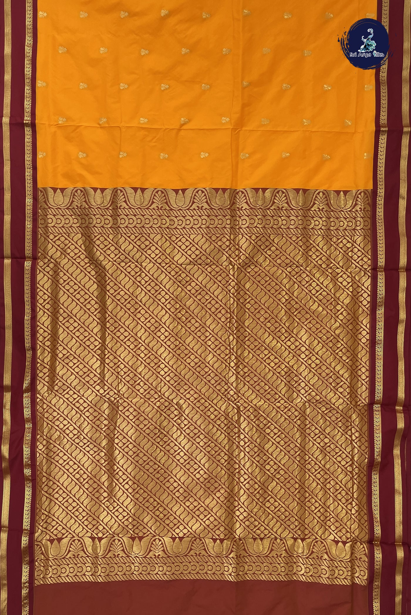 Mango Yellow Madisar Semi Silk Saree With Zari Buttas Pattern