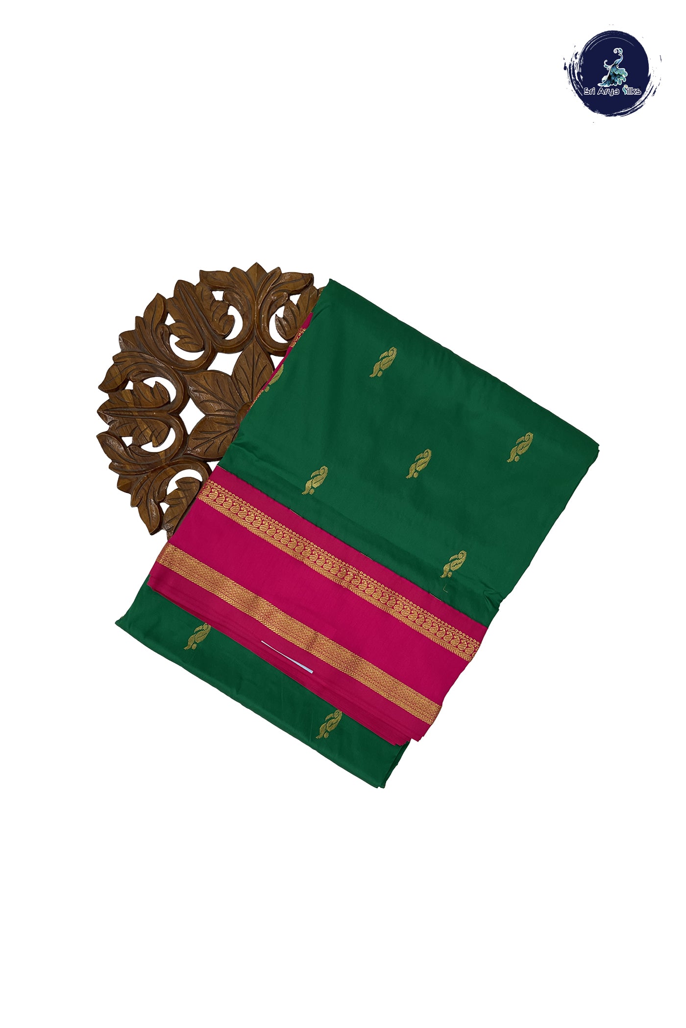 Dark Green Madisar Semi Silk Saree With Zari Buttas Pattern