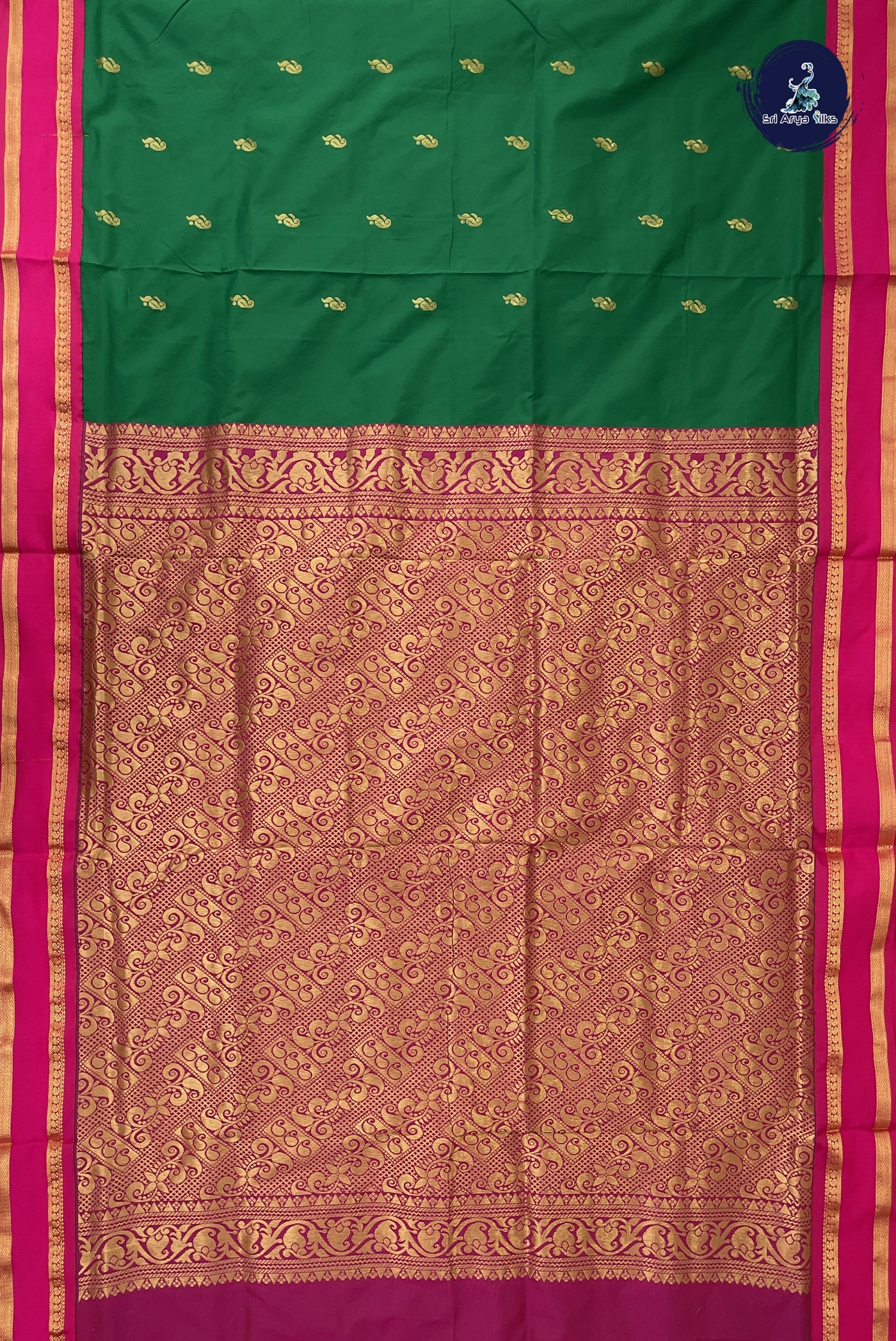 Dark Green Madisar Semi Silk Saree With Zari Buttas Pattern