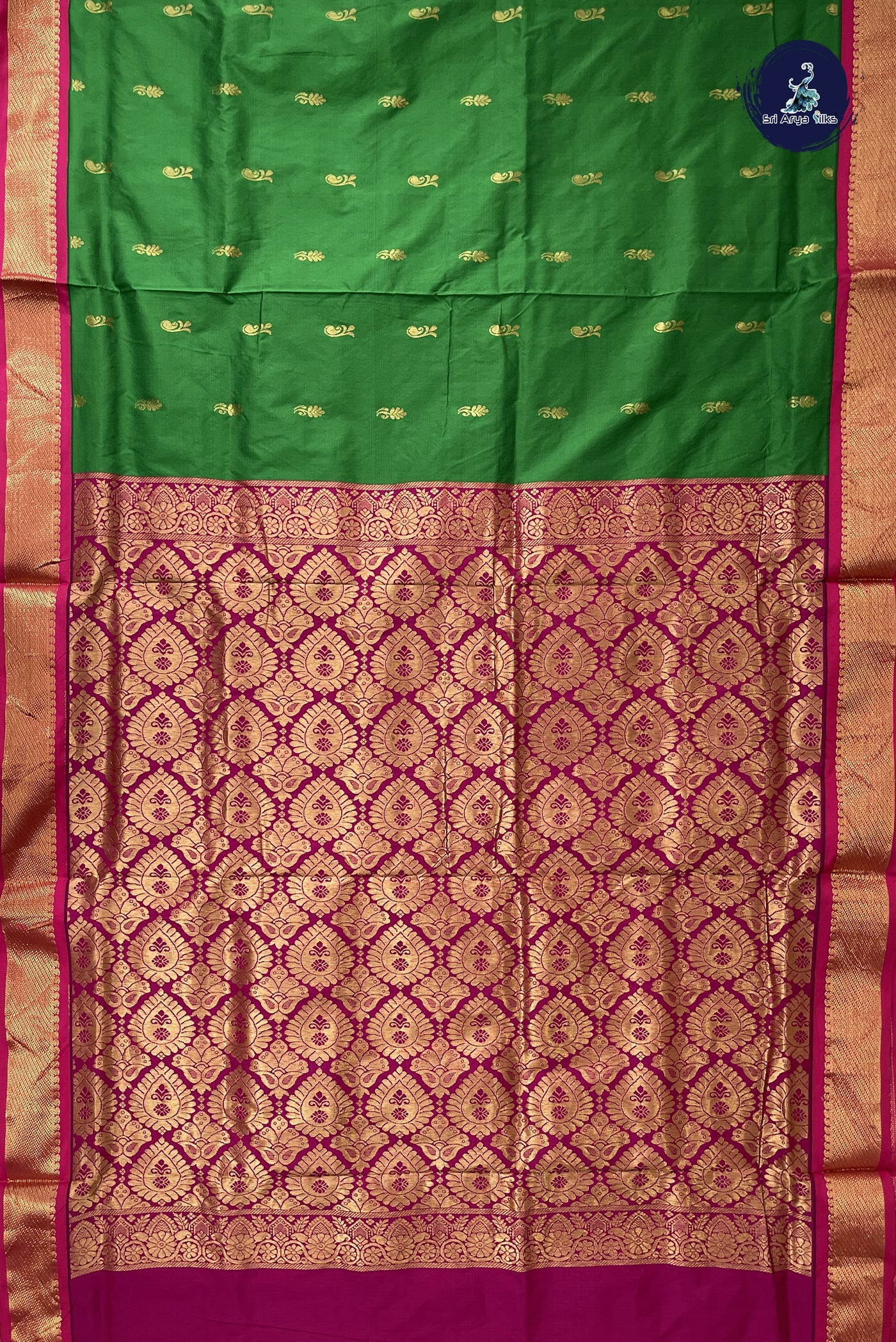 Green 10.5 Yards Madisar Saree With Zari Buttas Pattern
