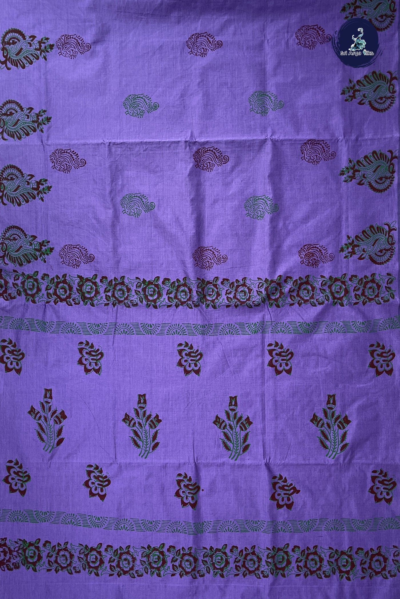 Lavender Madisar Semi Silk Cotton Saree With Printed Pattern
