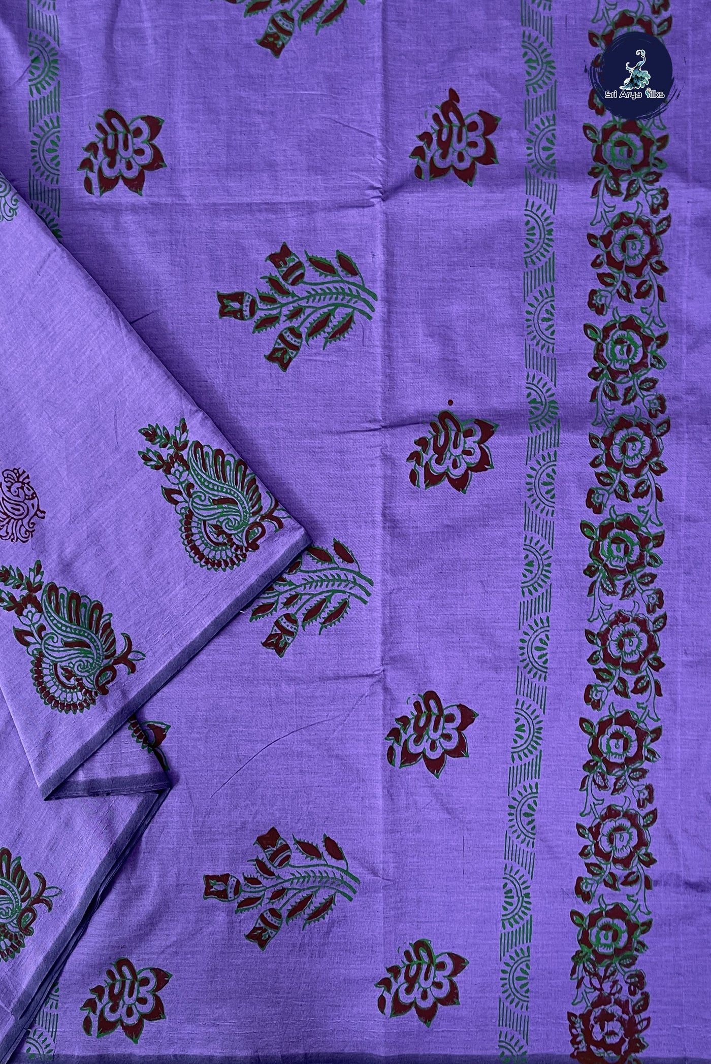 Lavender Madisar Semi Silk Cotton Saree With Printed Pattern