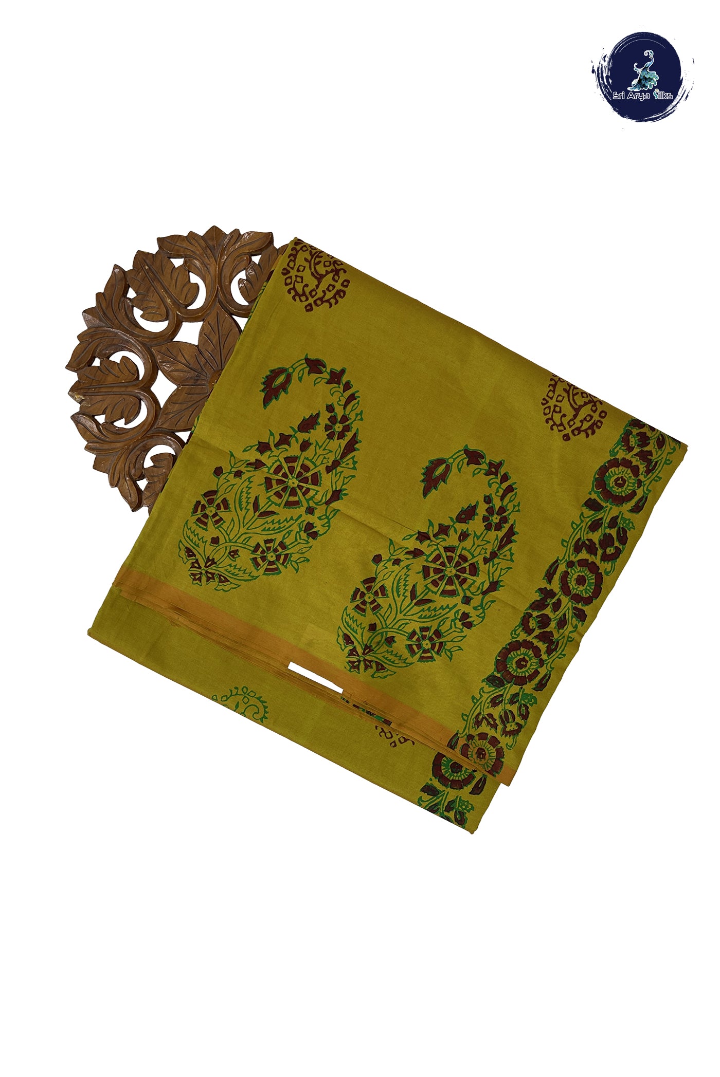 Lime Green Madisar Semi Silk Cotton Saree With Printed Pattern