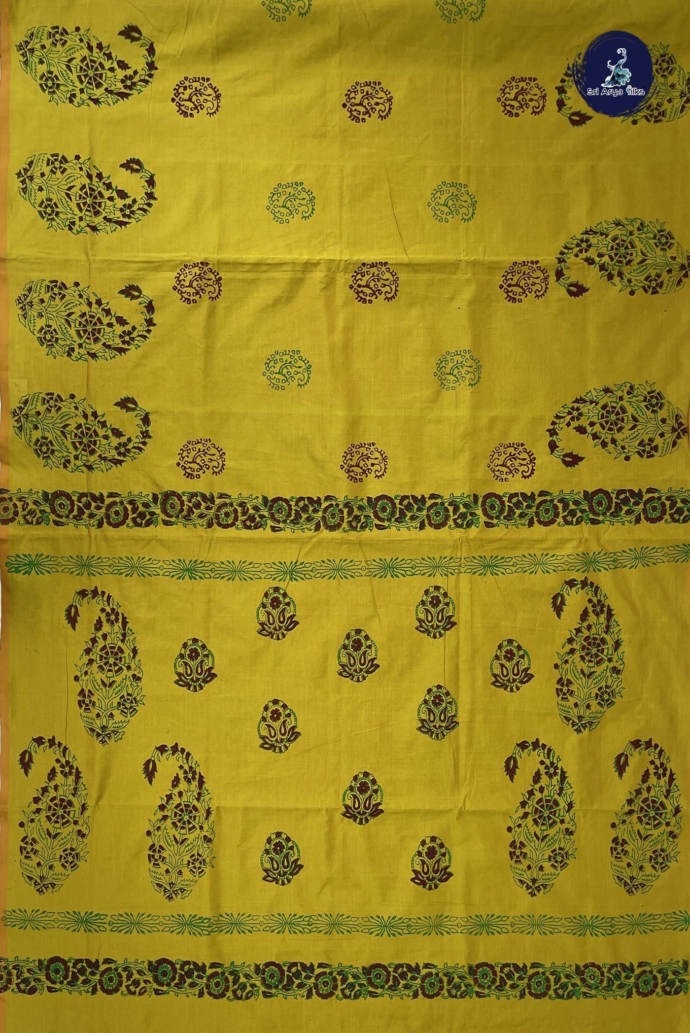 Lime Green Madisar Semi Silk Cotton Saree With Printed Pattern