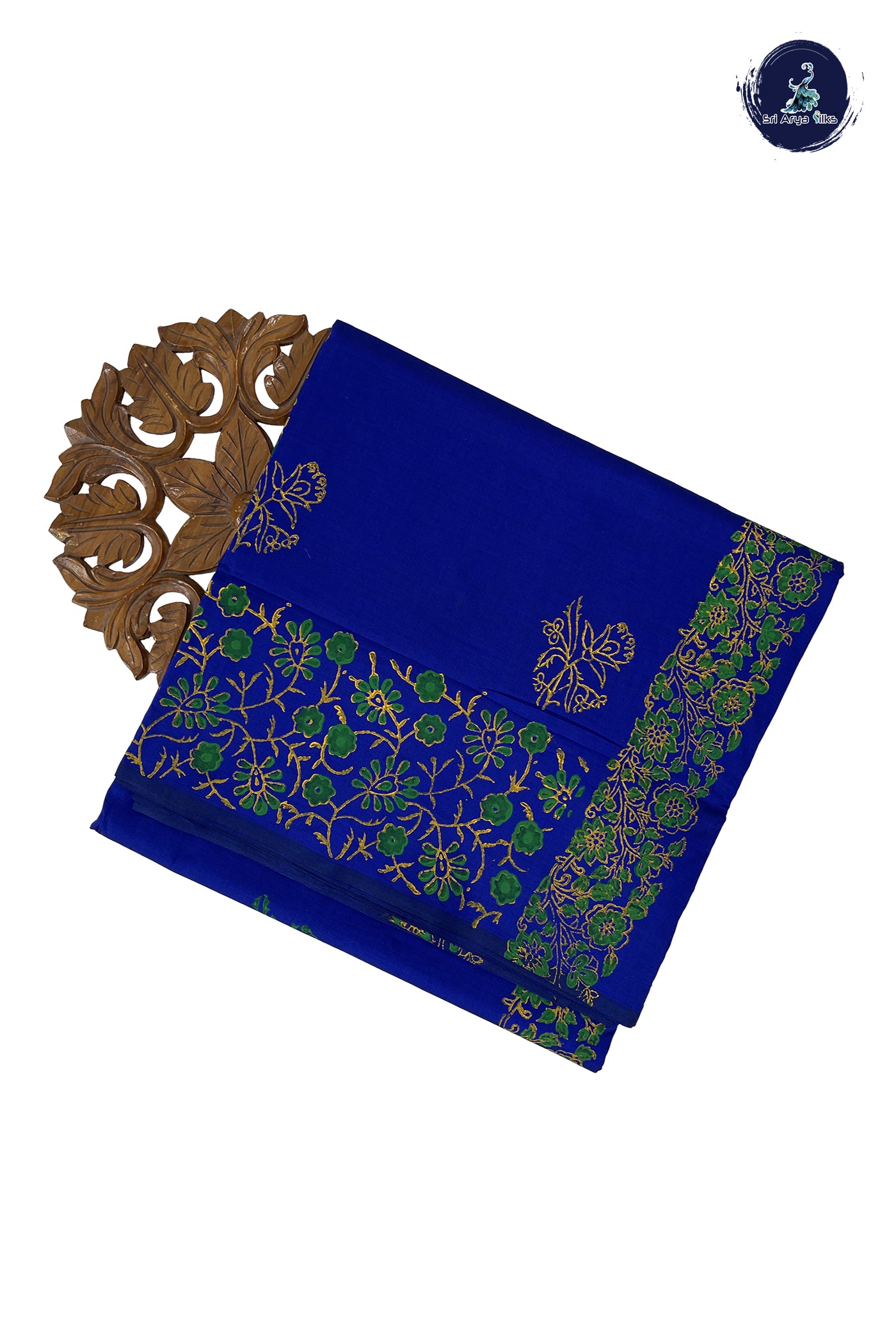 Royal Blue Madisar Semi Silk Cotton Saree With Printed Pattern