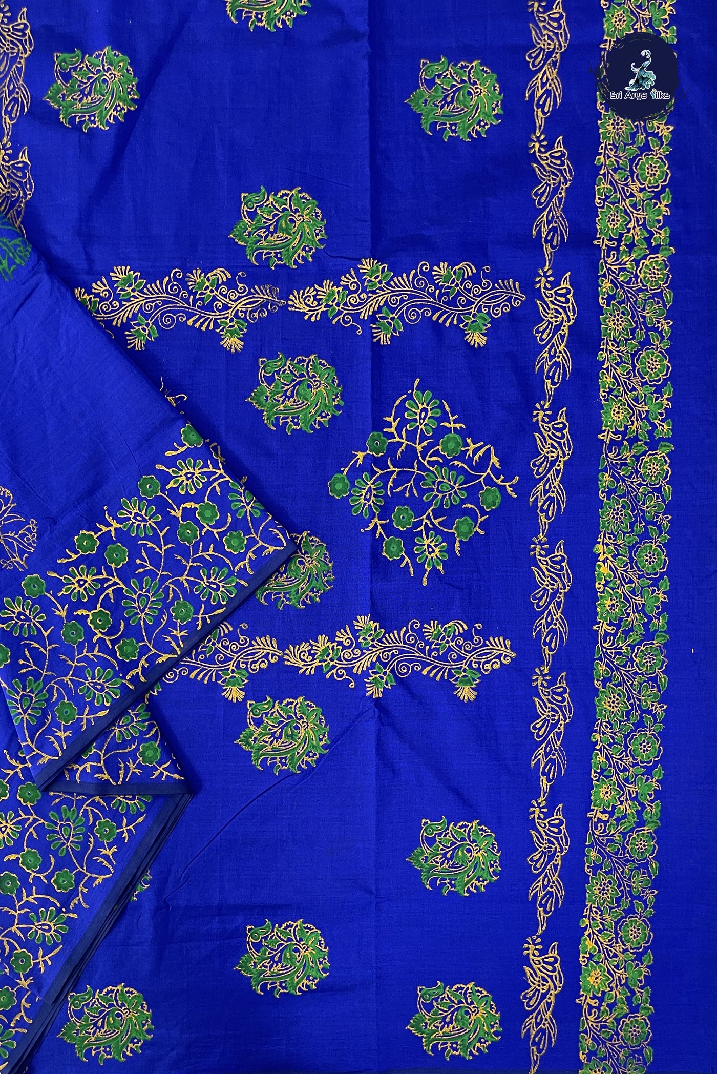 Royal Blue Madisar Semi Silk Cotton Saree With Printed Pattern