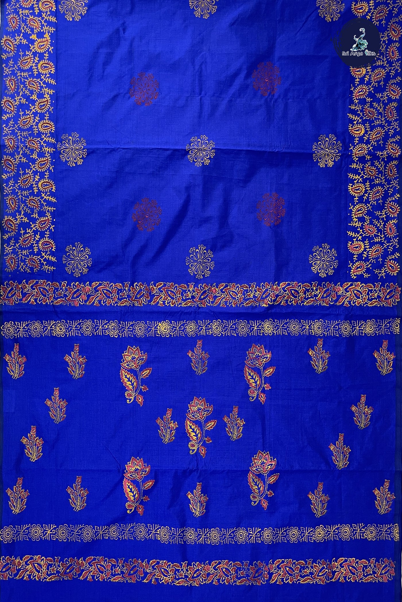 Royal Blue Madisar Semi Silk Cotton Saree With Printed Pattern