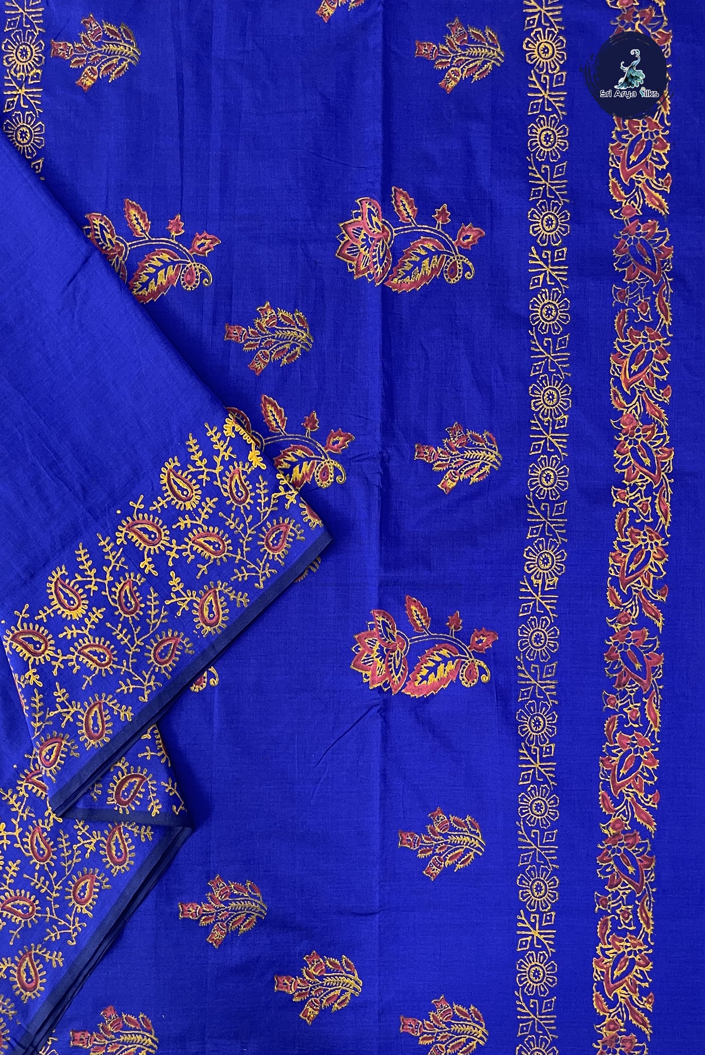 Royal Blue Madisar Semi Silk Cotton Saree With Printed Pattern