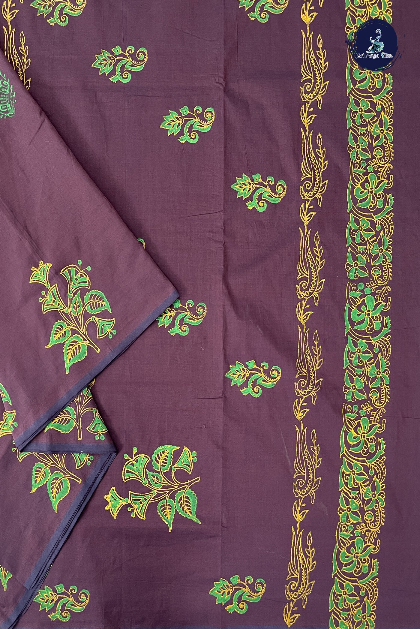 Dual Tone Brown Madisar Semi Silk Cotton Saree With Printed Pattern