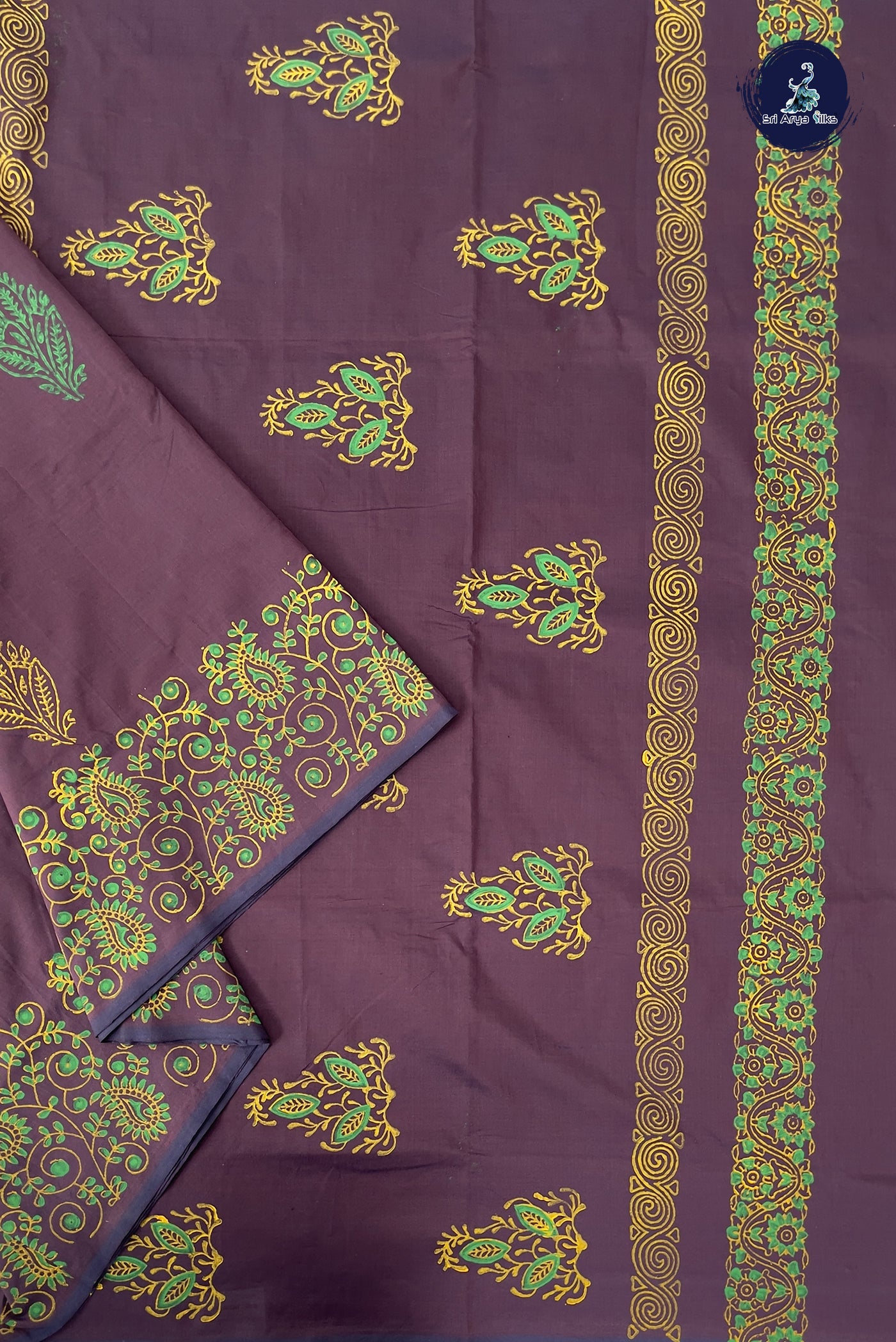 Dual Tone Brown Madisar Semi Silk Cotton Saree With Printed Pattern