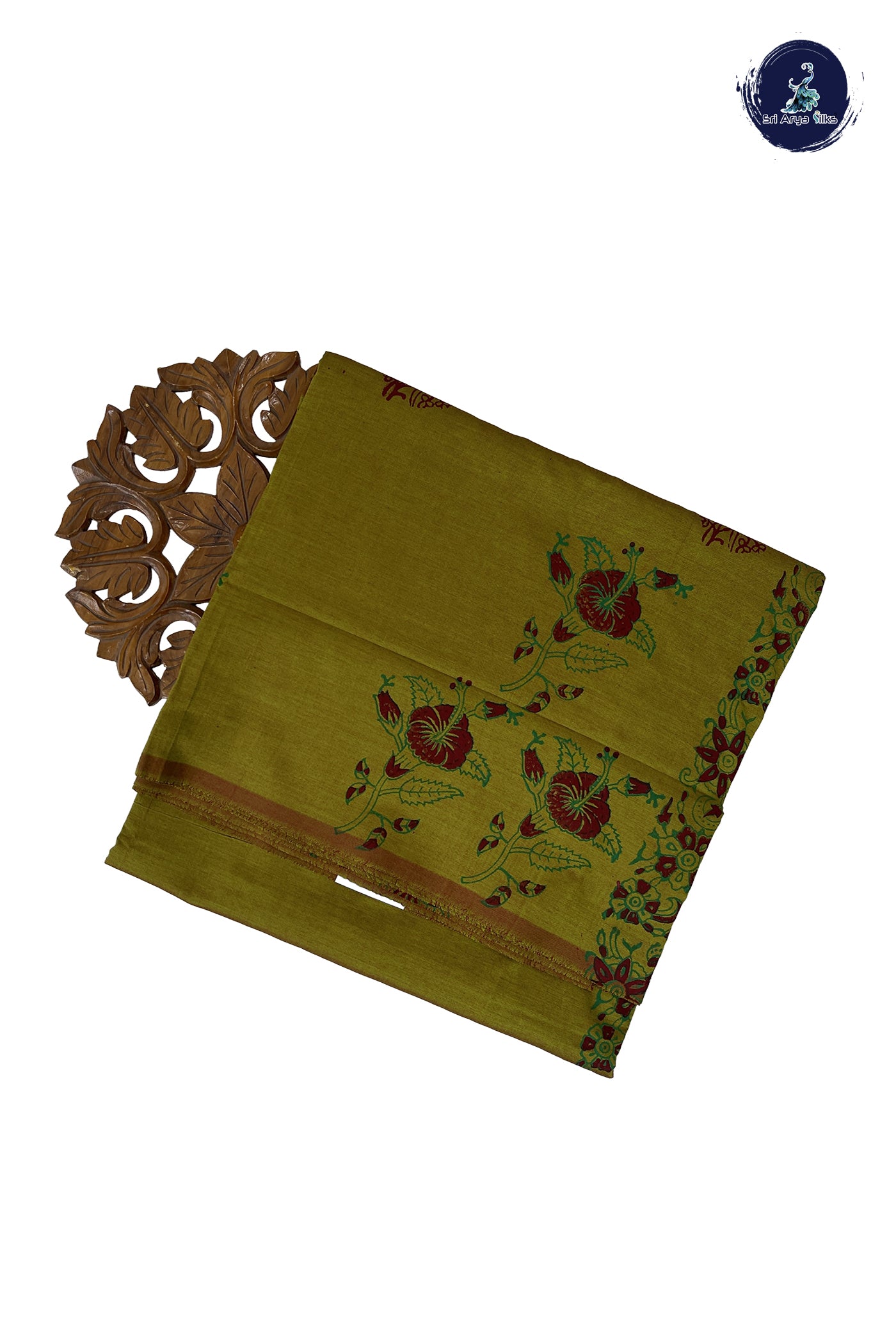 Dual Tone Mehendi Green Madisar Semi Silk Cotton Saree With Printed Pattern
