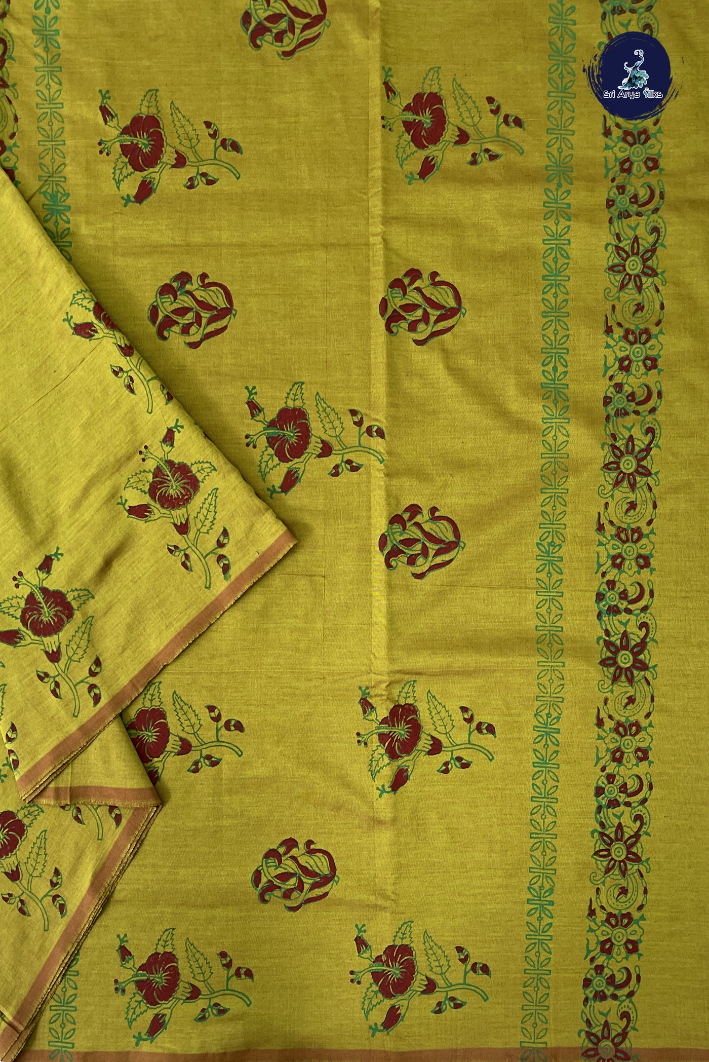 Dual Tone Mehendi Green Madisar Semi Silk Cotton Saree With Printed Pattern