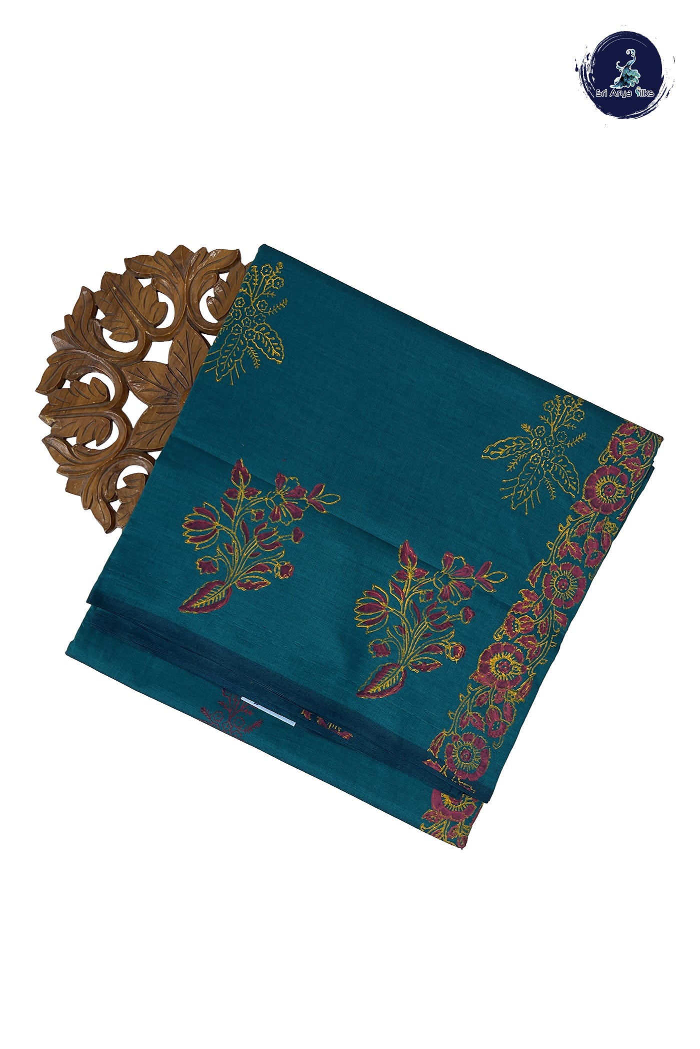 Sapphire Green Madisar Semi Silk Cotton Saree With Printed Pattern