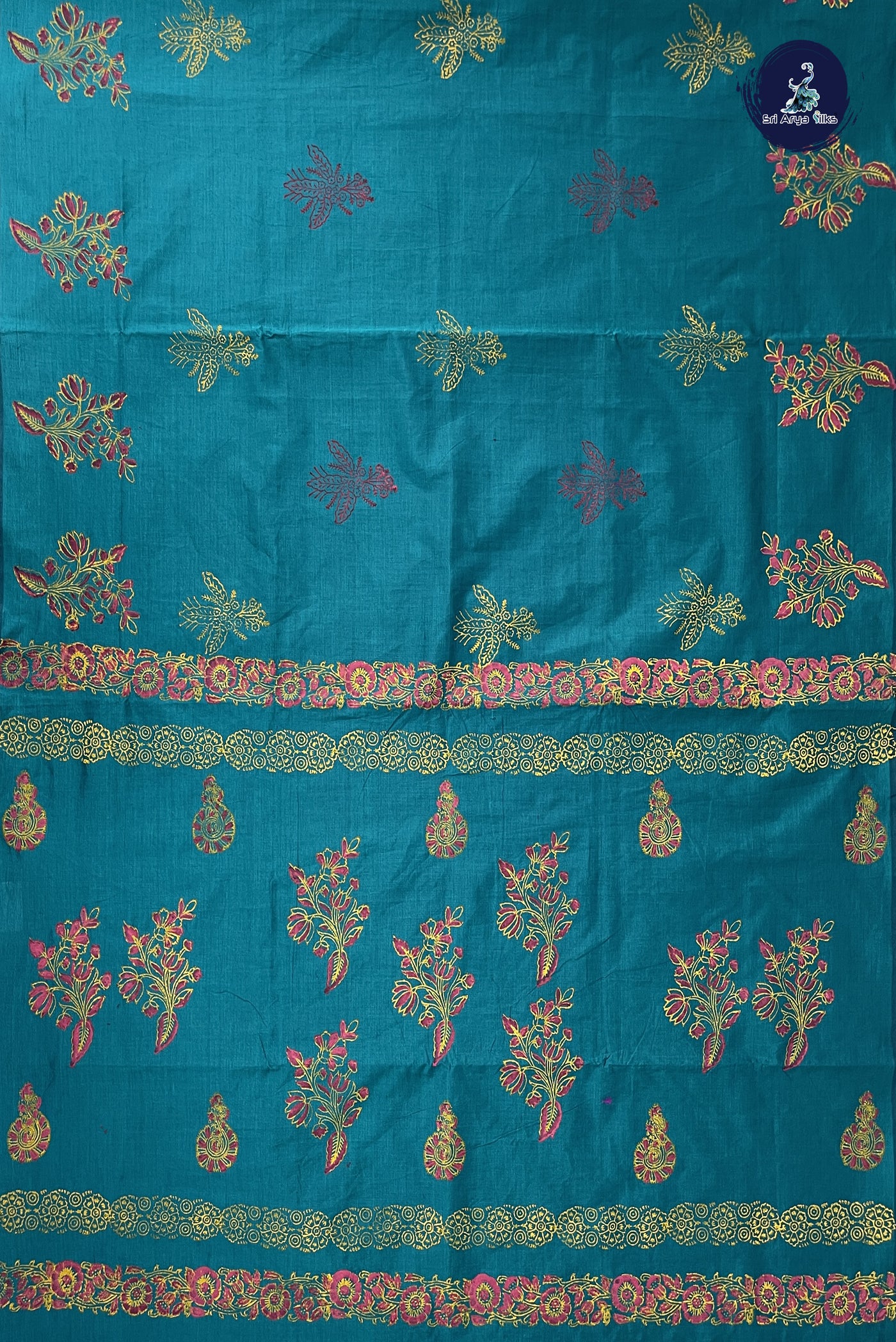 Sapphire Green Madisar Semi Silk Cotton Saree With Printed Pattern
