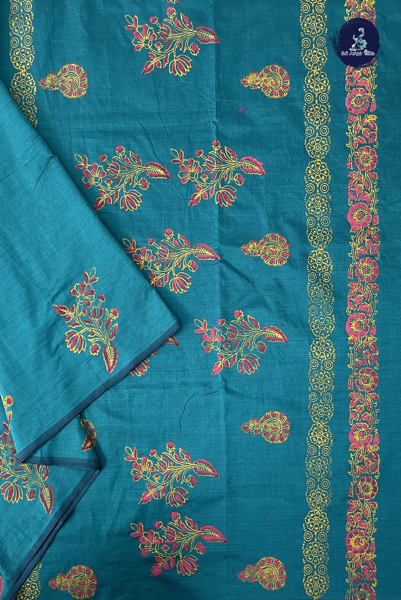 Sapphire Green Madisar Semi Silk Cotton Saree With Printed Pattern