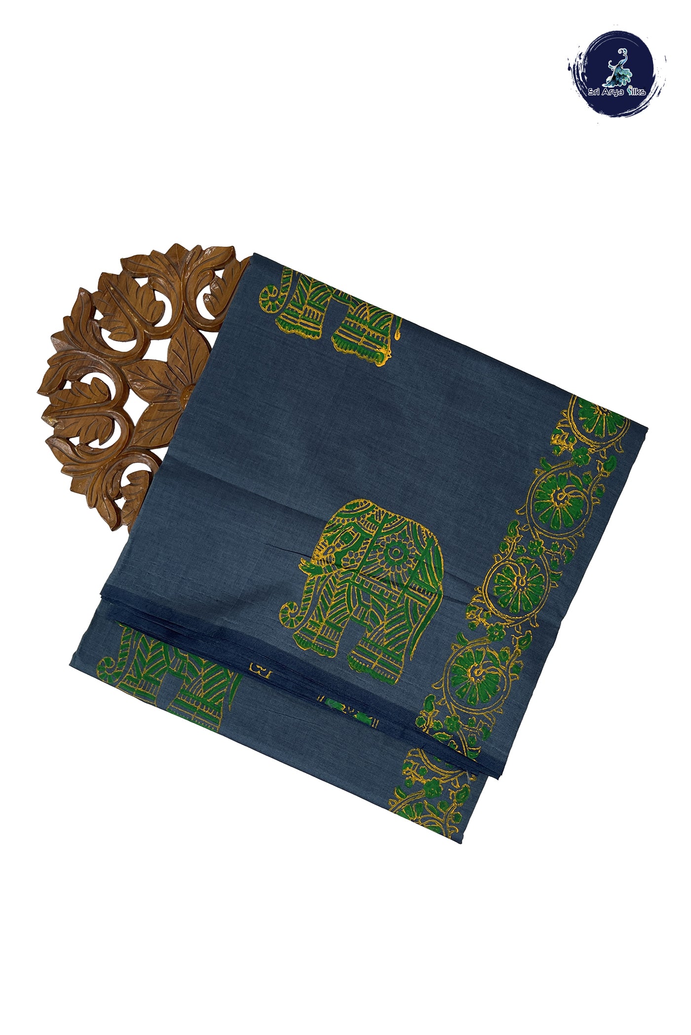 Grey Madisar Semi Silk Cotton Saree With Printed Pattern